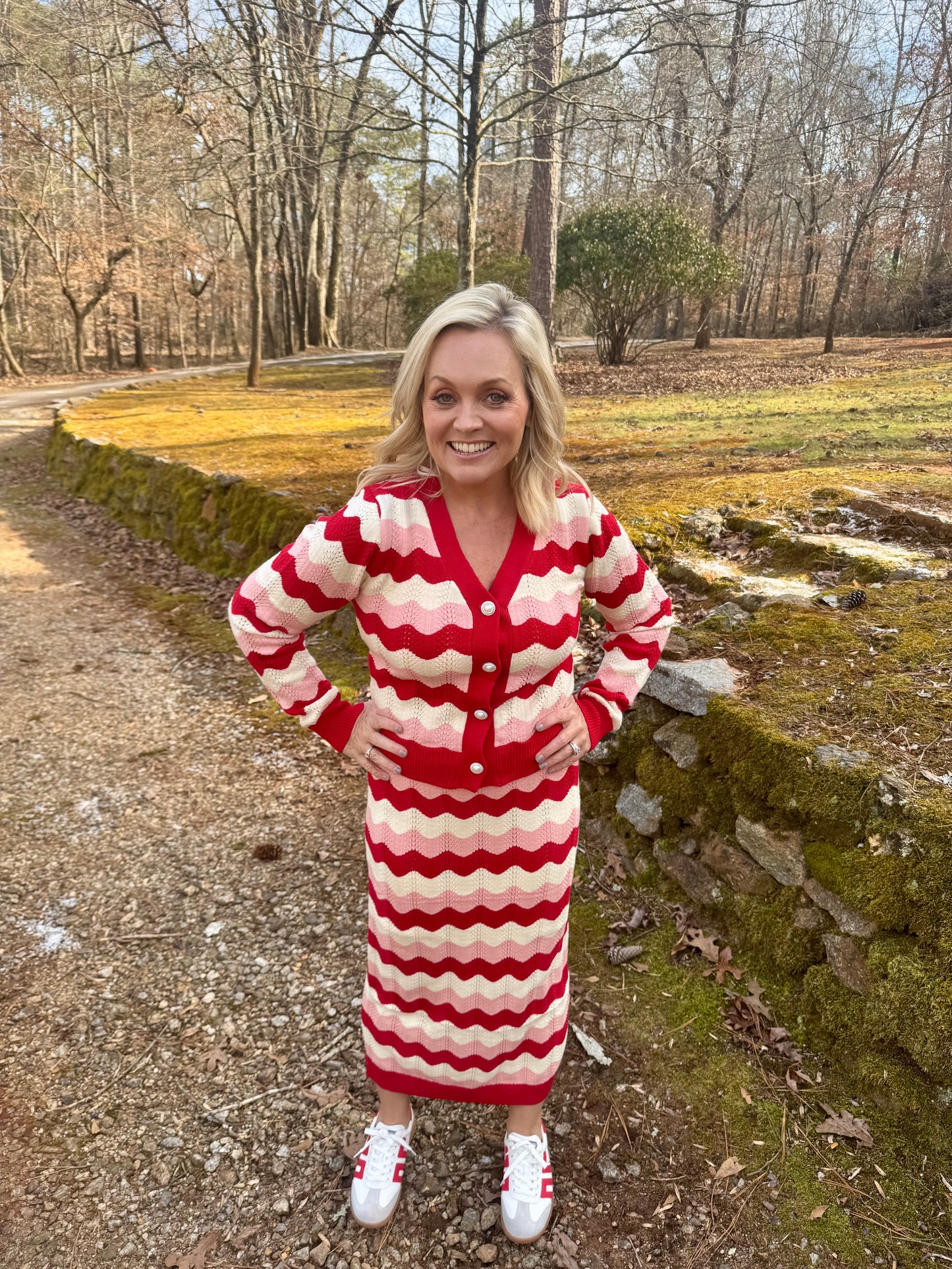 Ric rac Sweater skirt red cream and pink warehouse clearance sale