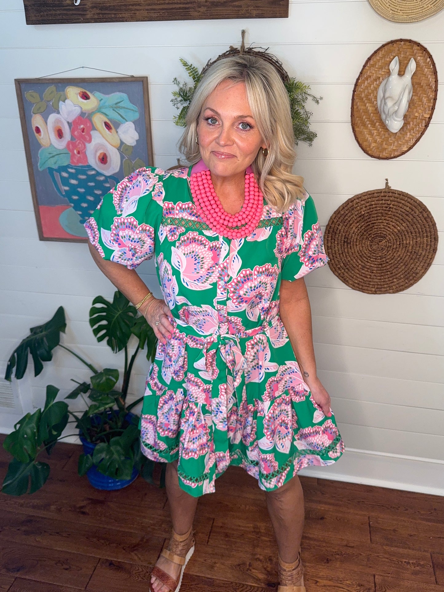 Green dress spring summer print marked down