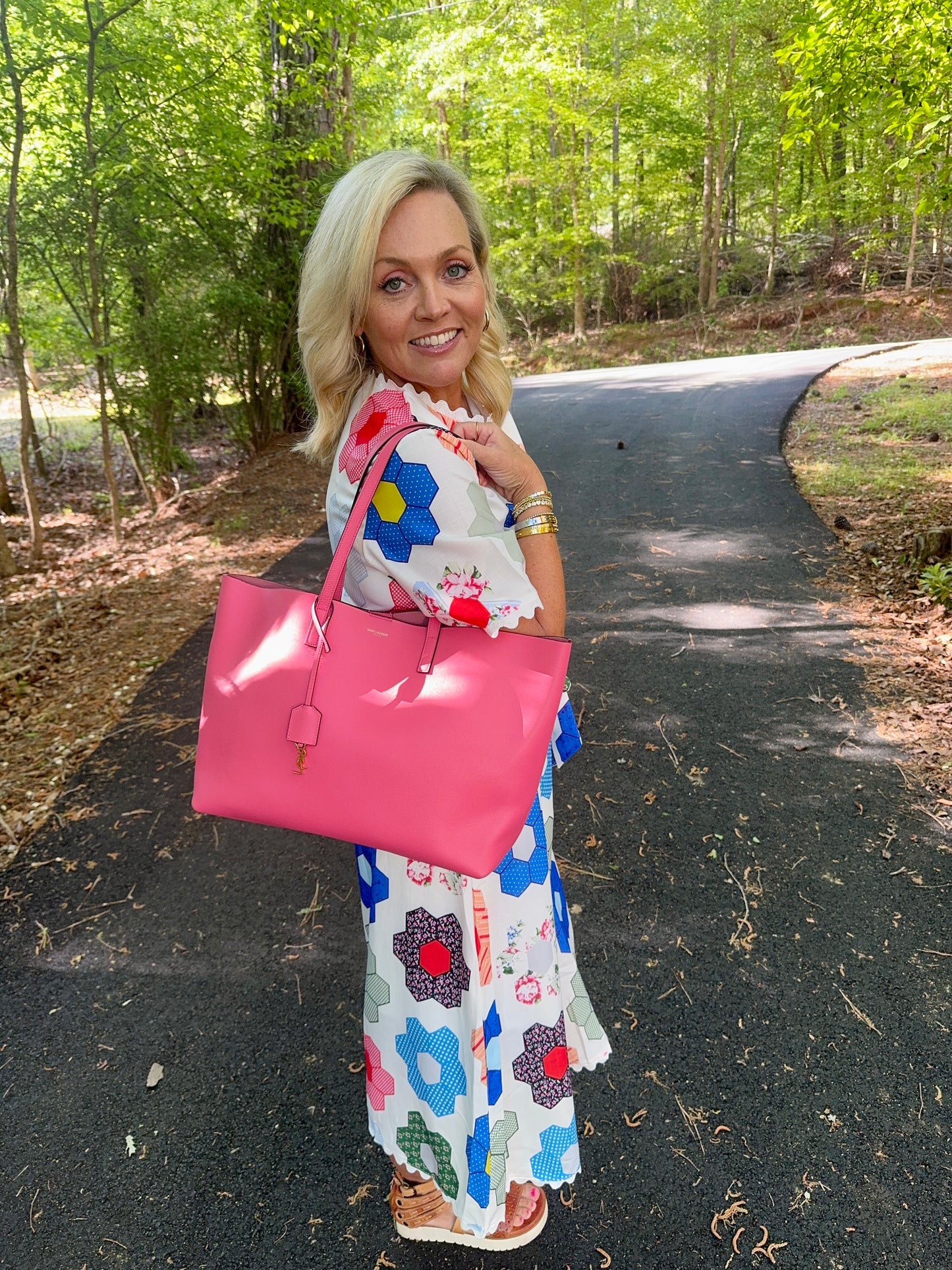 Saint Laurent pre loved pink leather shopper bag with clutch new ( store model)