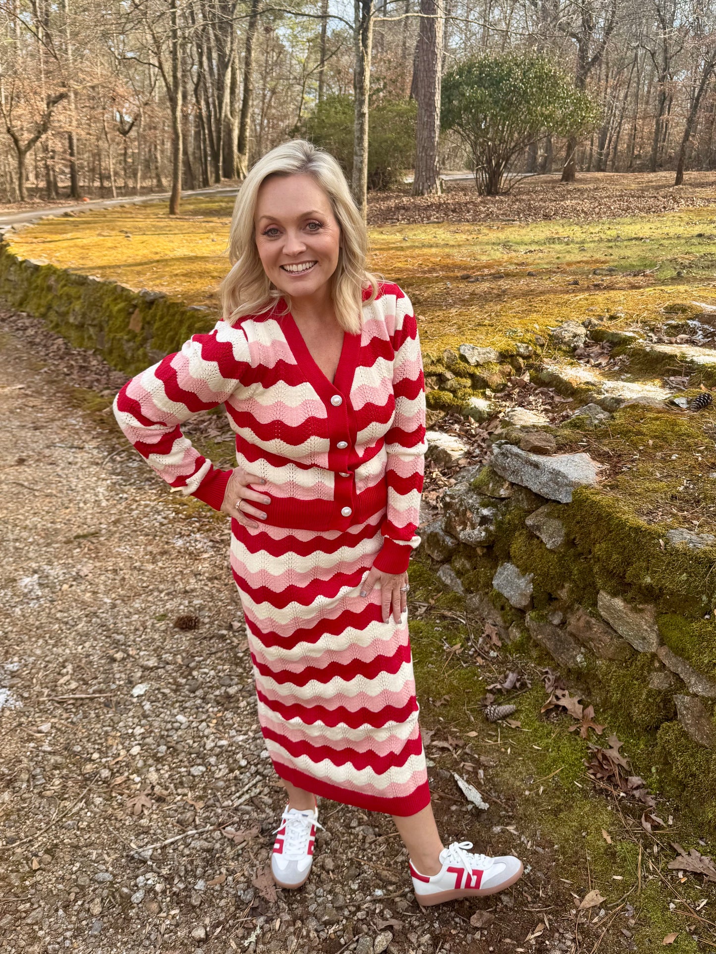 Ric rac Sweater skirt red cream and pink warehouse clearance sale
