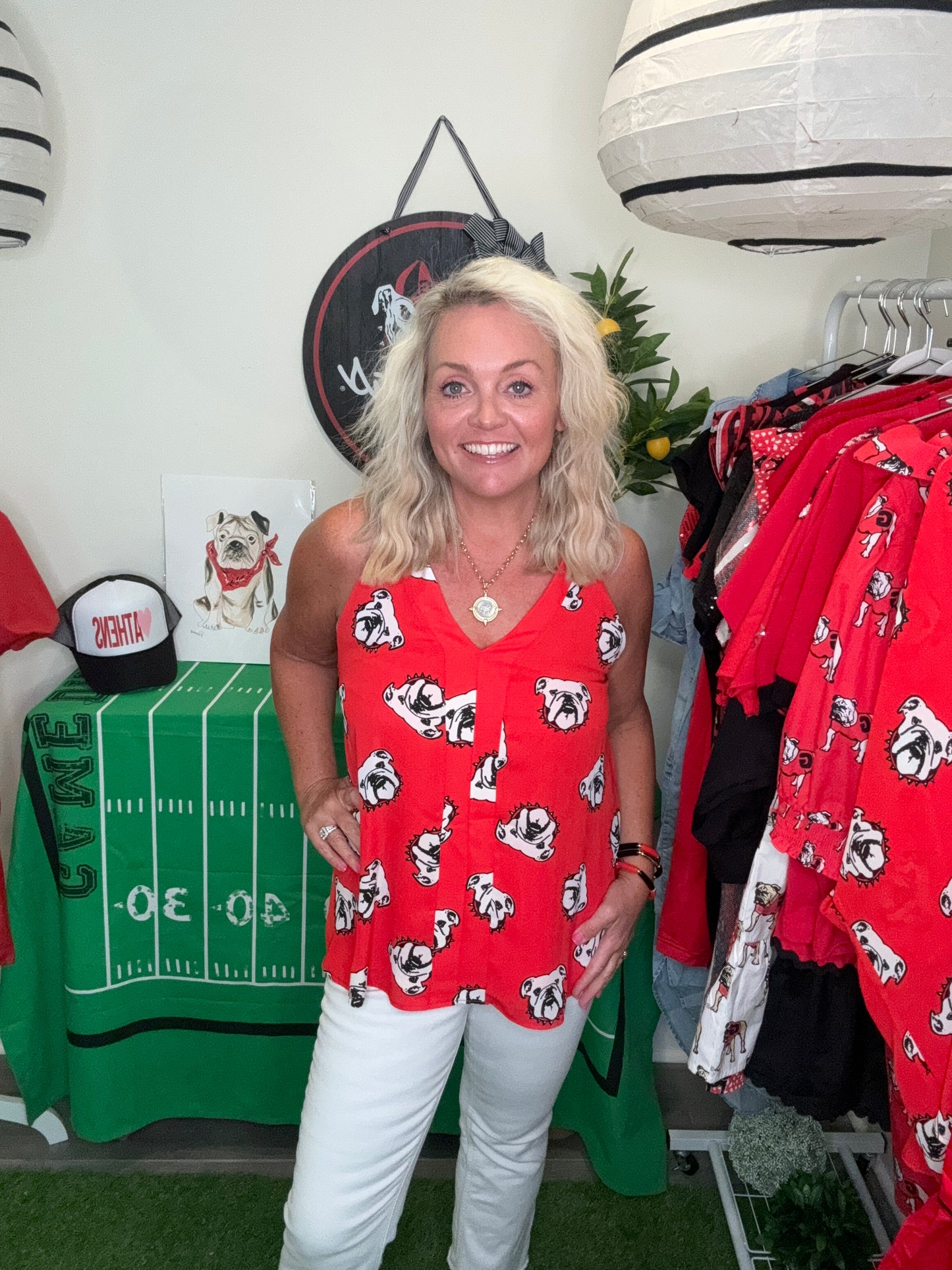 Tank red flowy oversized with bulldogs