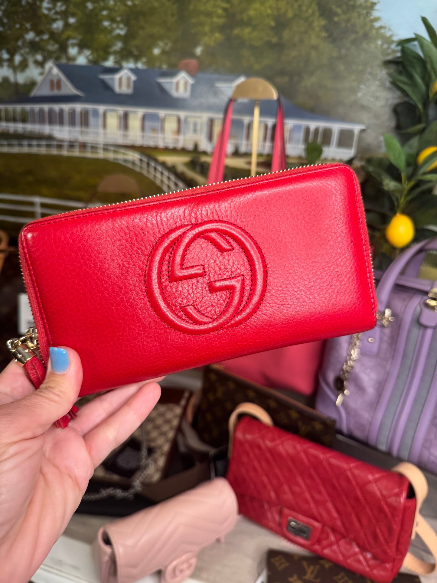Gucci soho zip wallet red calf leather pre loved