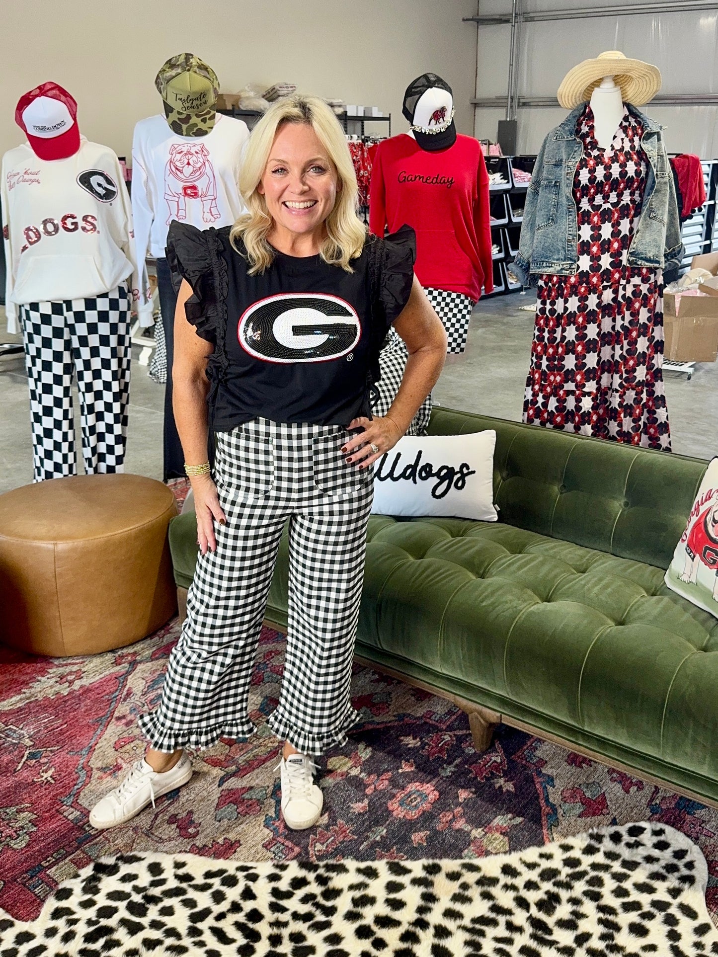 Black and white gingham straight pants