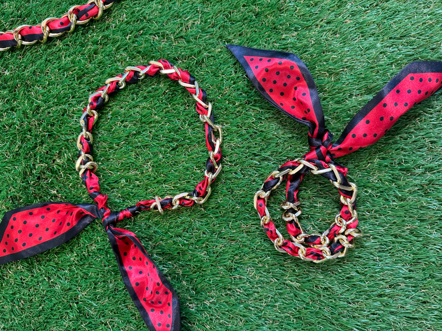 Gold necklace silk chain black and red necklace or bracelet