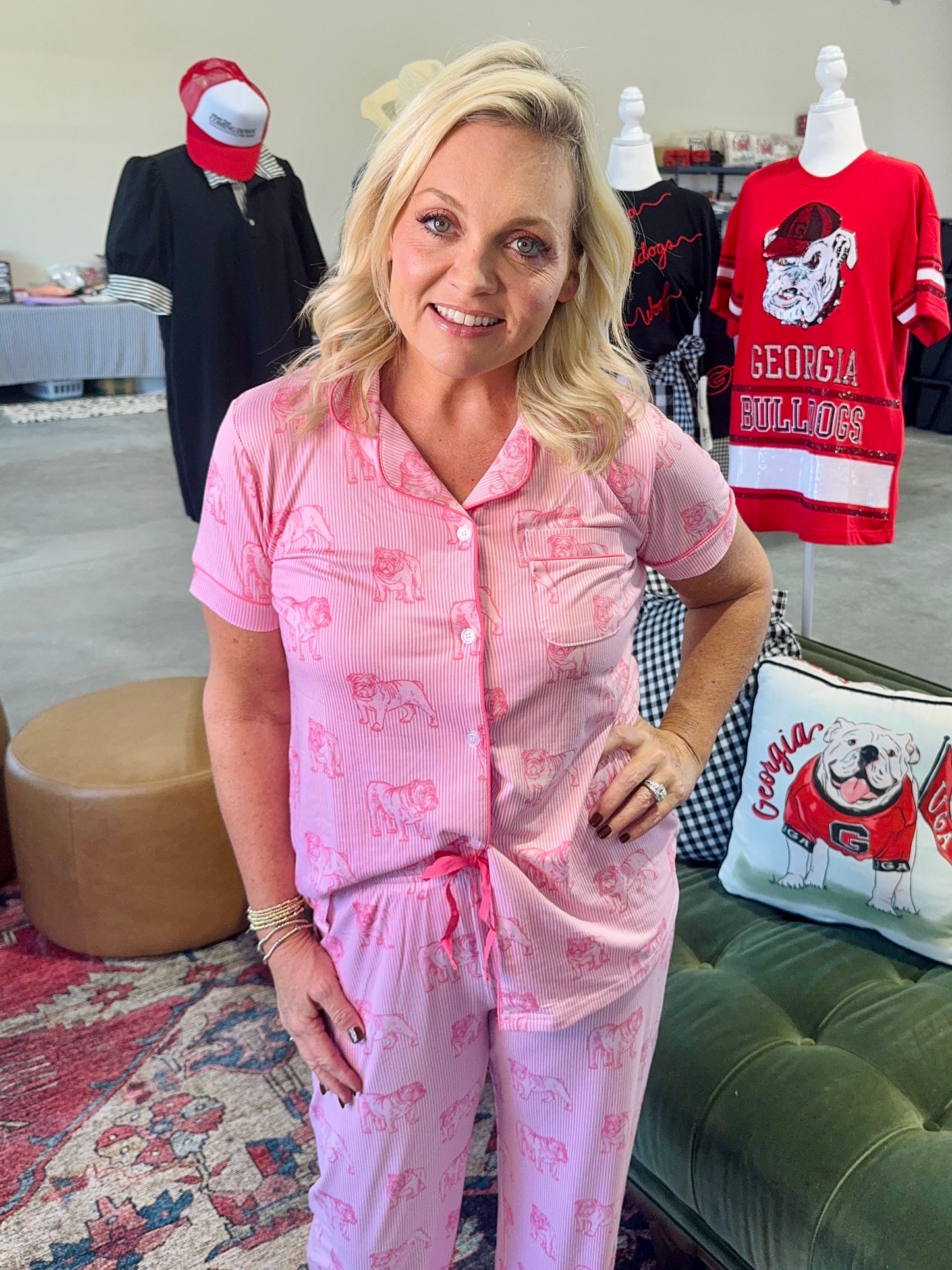 Pink bulldog pajamas top ladies
