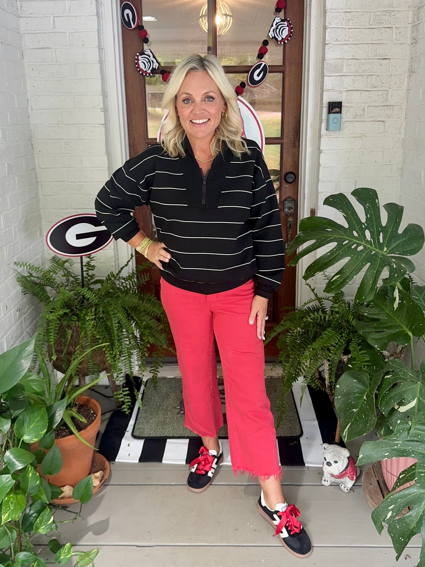 Soft Scuba black and white stripe pullover