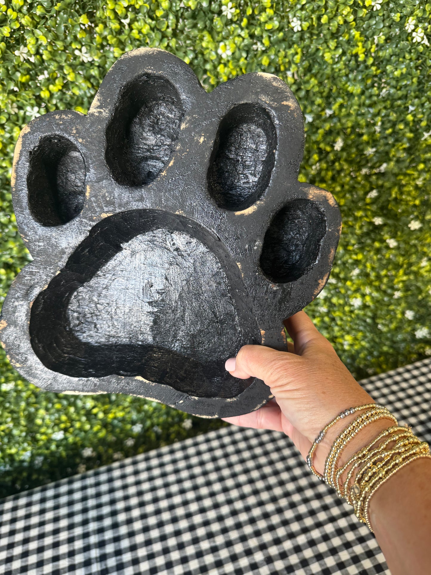 Large wood bulldog paw bowl