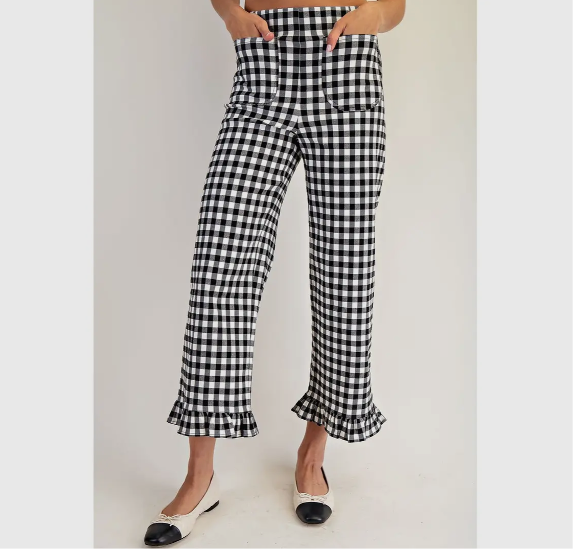 Black and white gingham straight pants