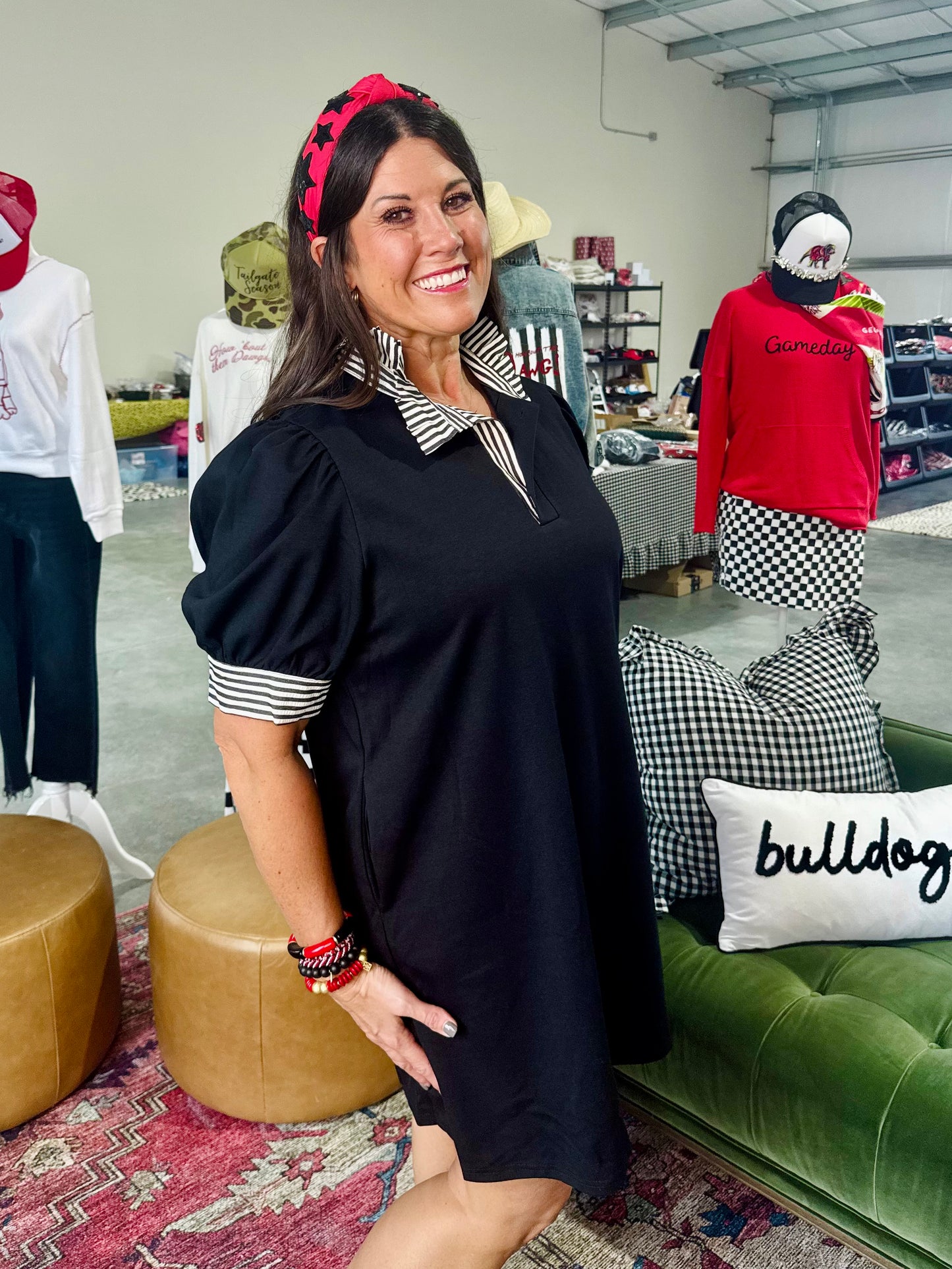New Polo style dress black with black and white stripe accents up to 2X plus size