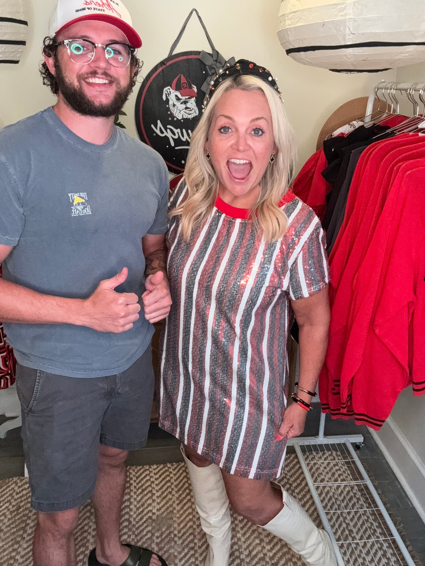 Sequin dress black and red stripe virtual marked way down