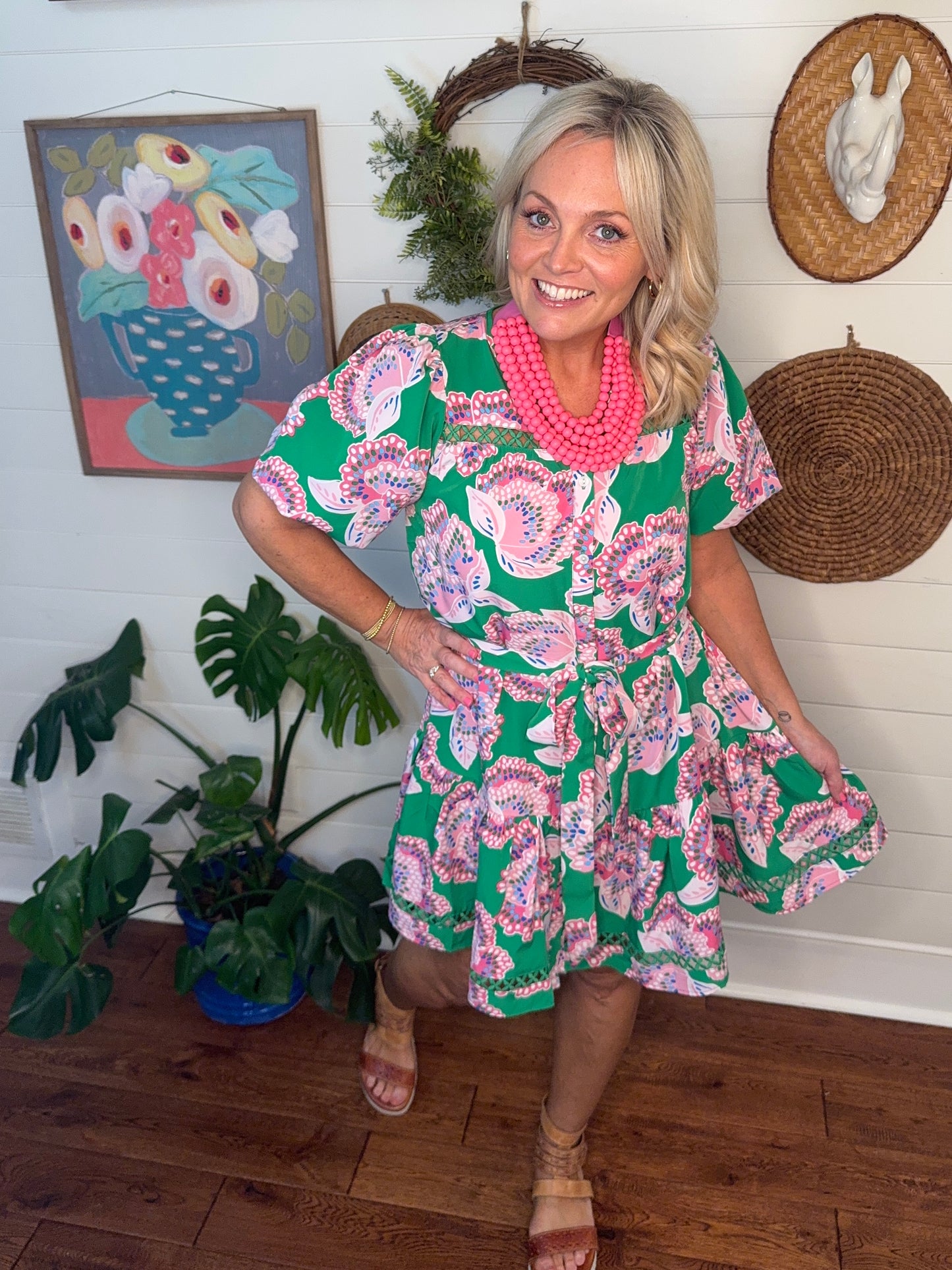 Green dress spring summer print marked down