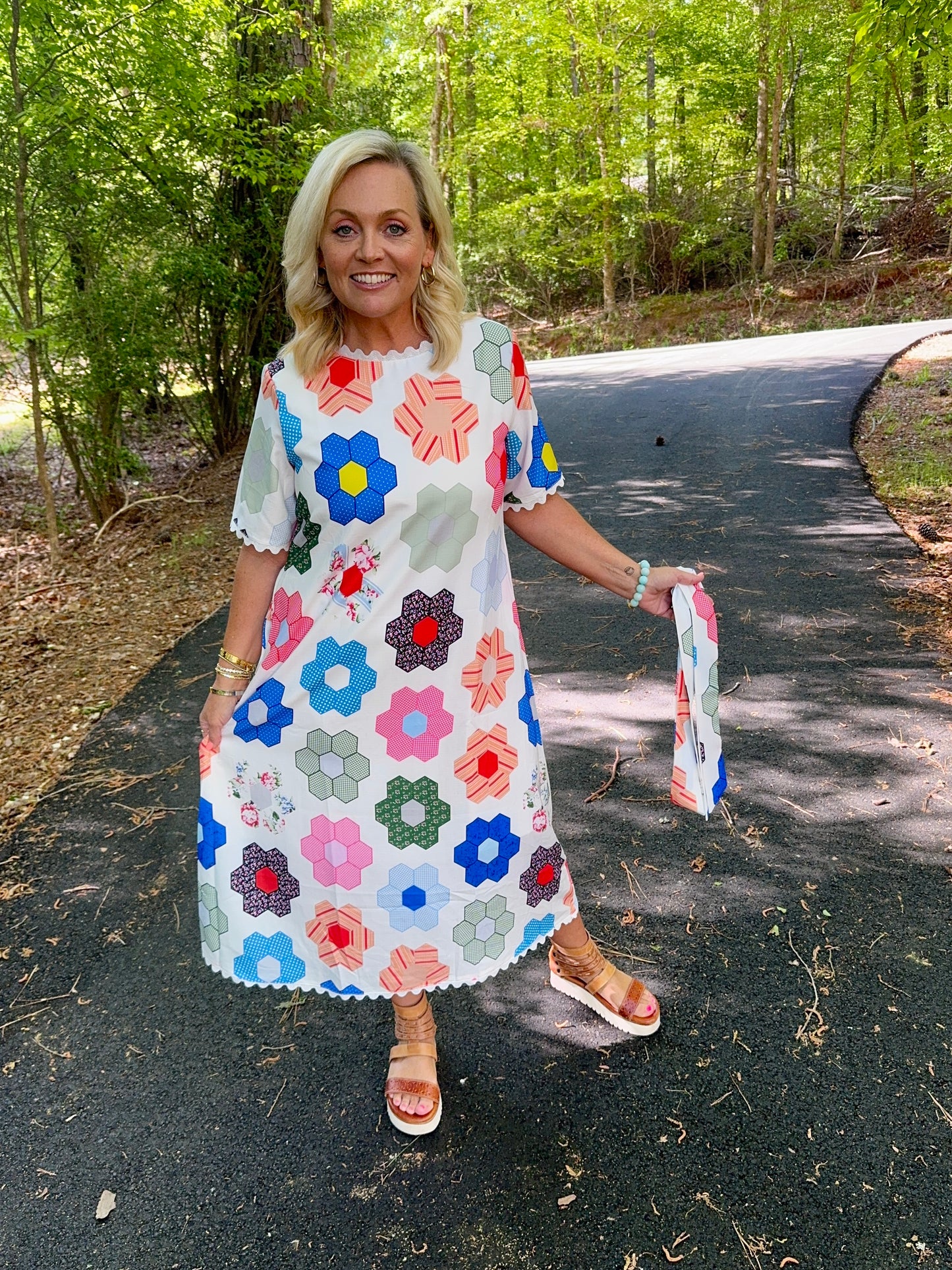 Maxi Summer dress geo quilt look loose fit with optional tie marked down