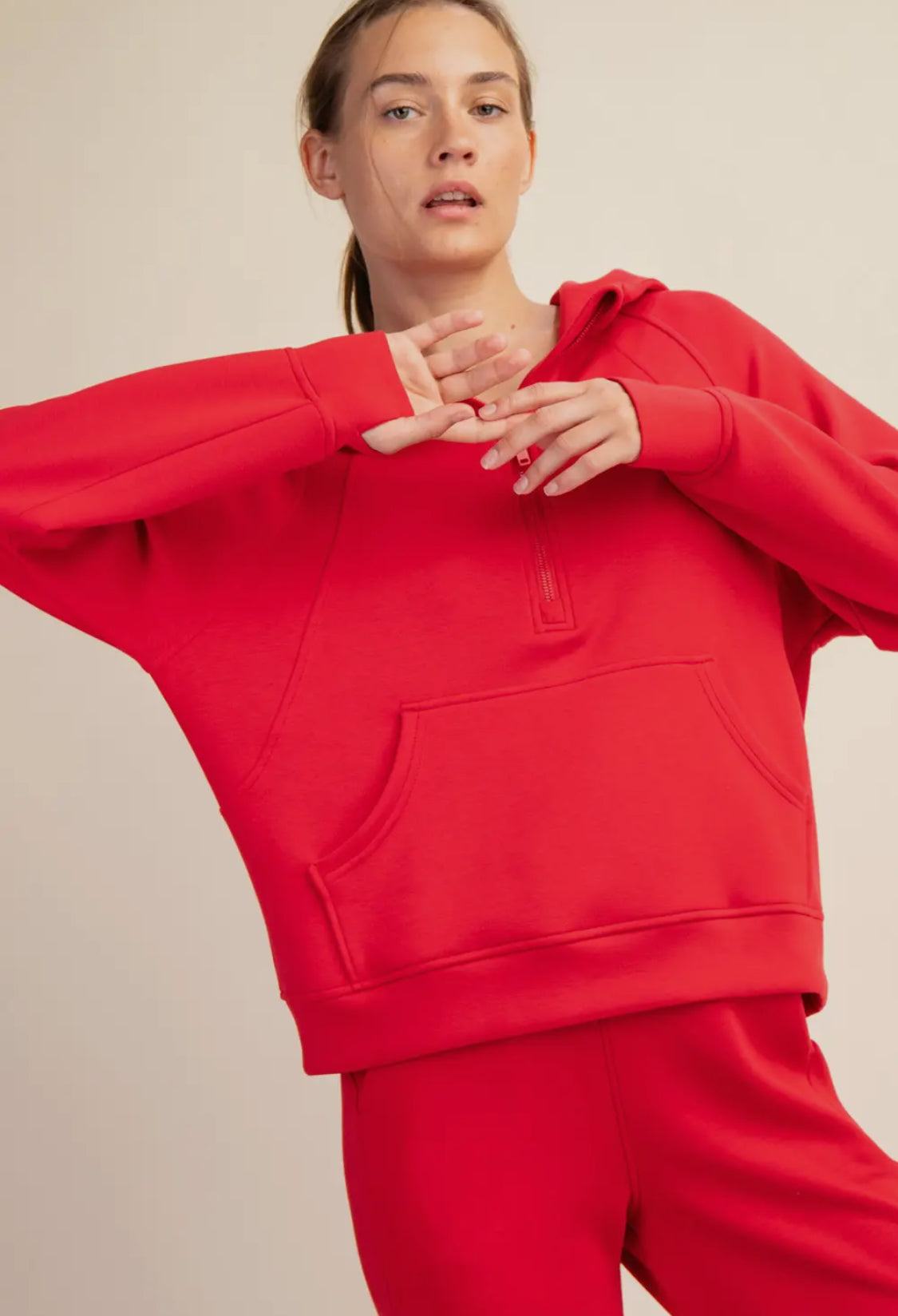 Active wear zip up modal scuba hoodie jacket red