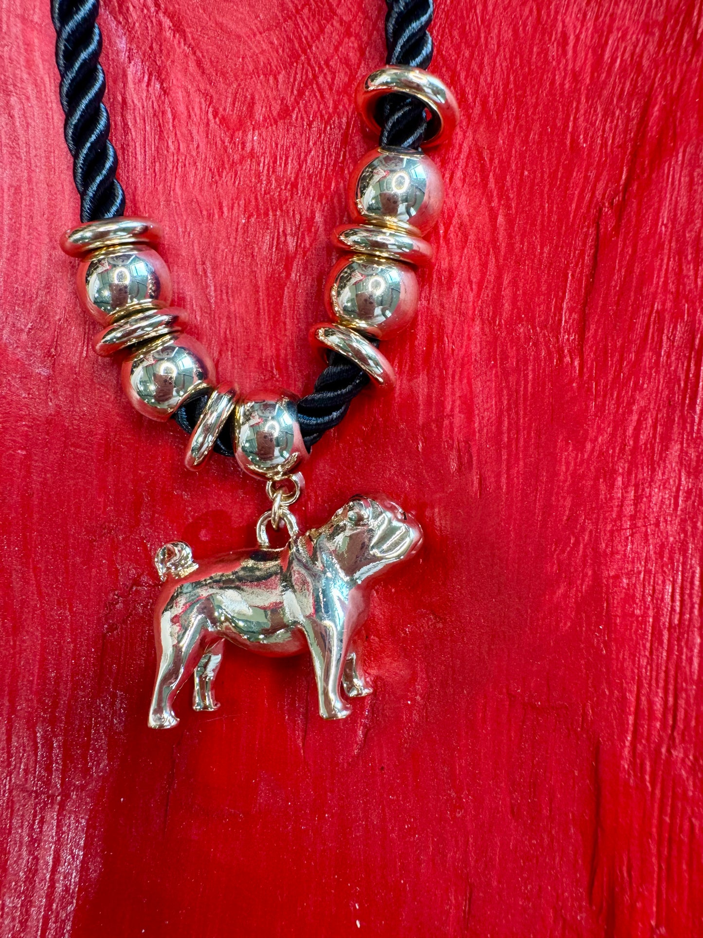 Rope necklace black with full body bulldog charm