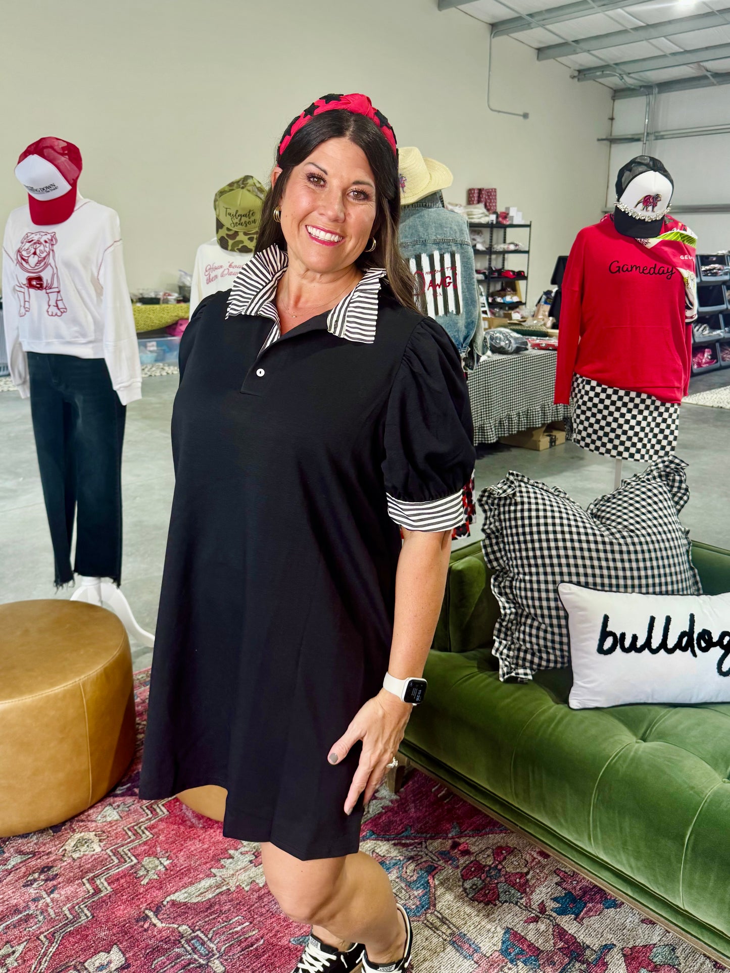 New Polo style dress black with black and white stripe accents up to 2X plus size