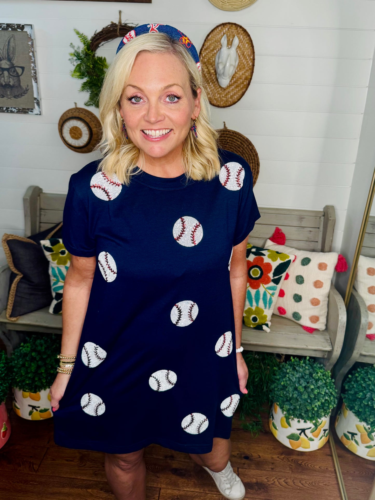 Navy dress baseball sequin warehouse clearance sale marked Down
