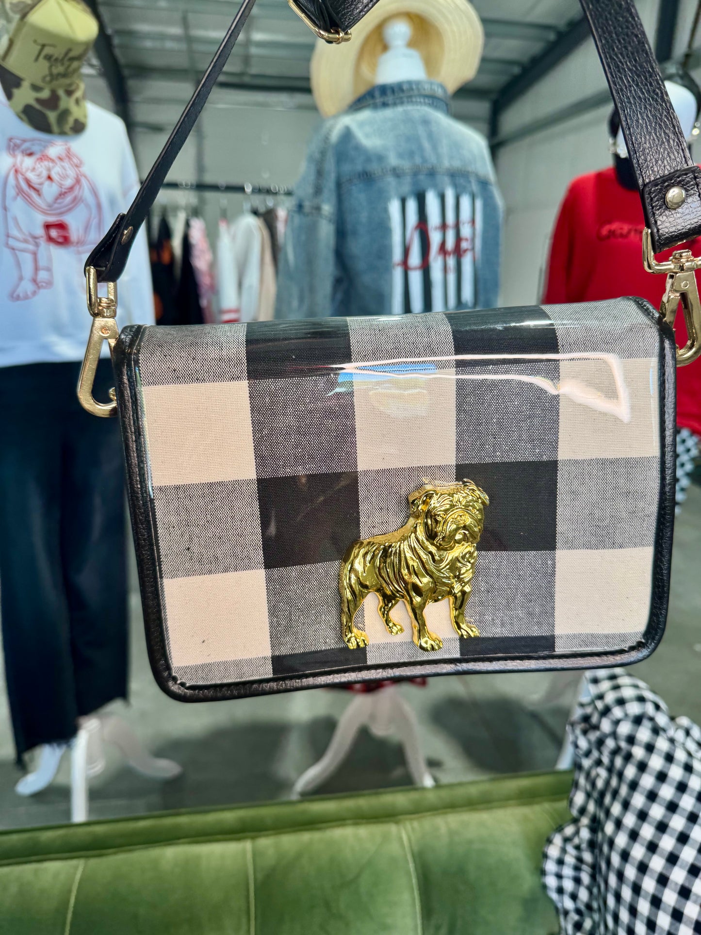 Boutique clear purse/bag with bulldog medallion
