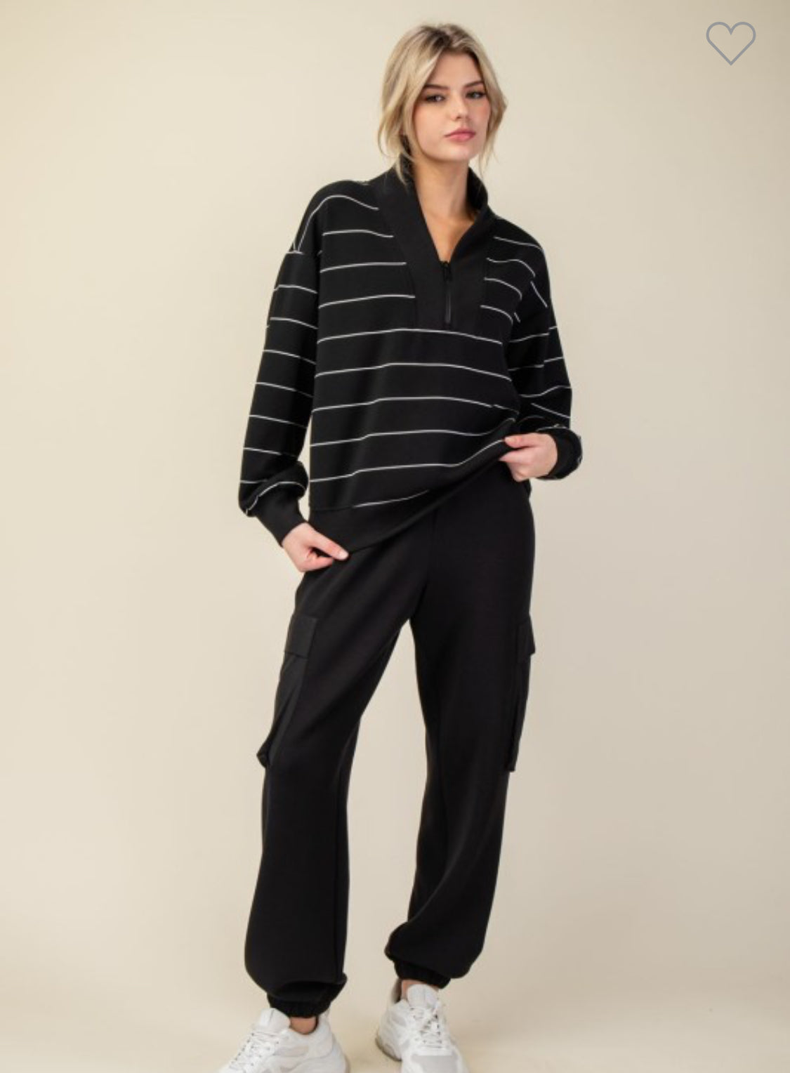 Soft Scuba black and white stripe pullover
