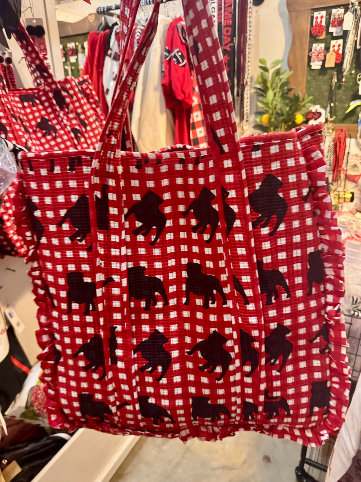 Exclusive Pickled Lemon Reversible ruffle gingham quilted tote bag