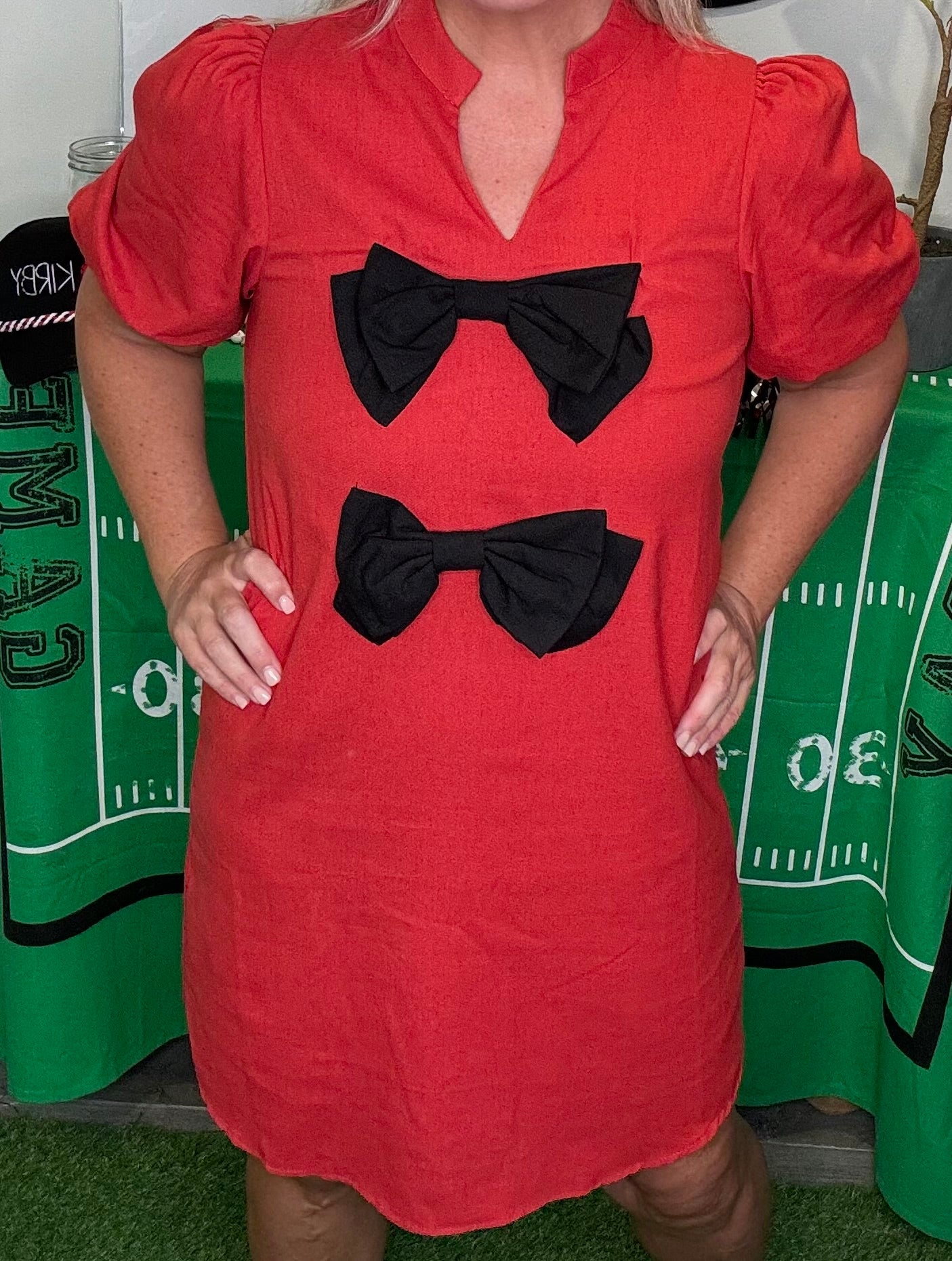 Red dress black bows darling! Marked down