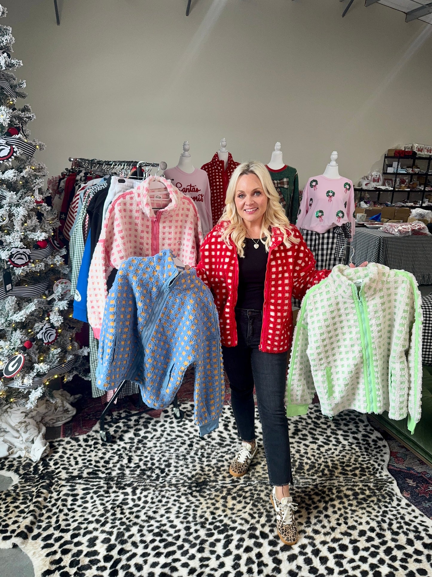 Fleece red checkered jacket Sherpa