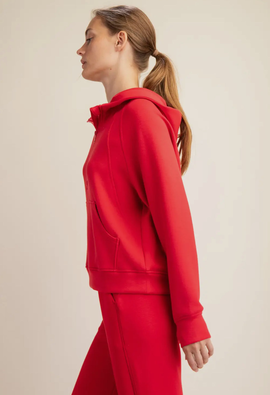 Active wear zip up modal scuba hoodie jacket red