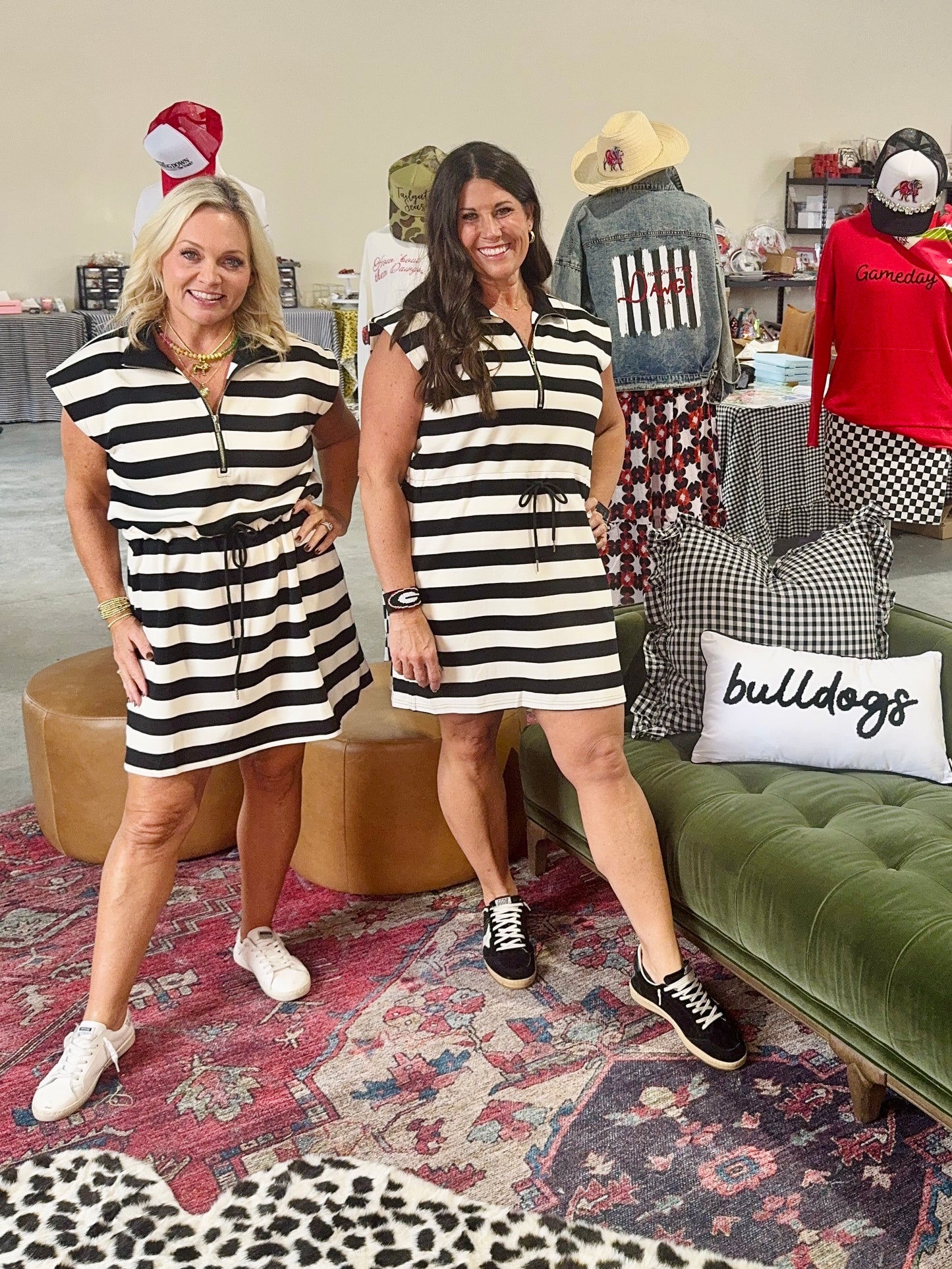 New knit dress black and white cream stripe