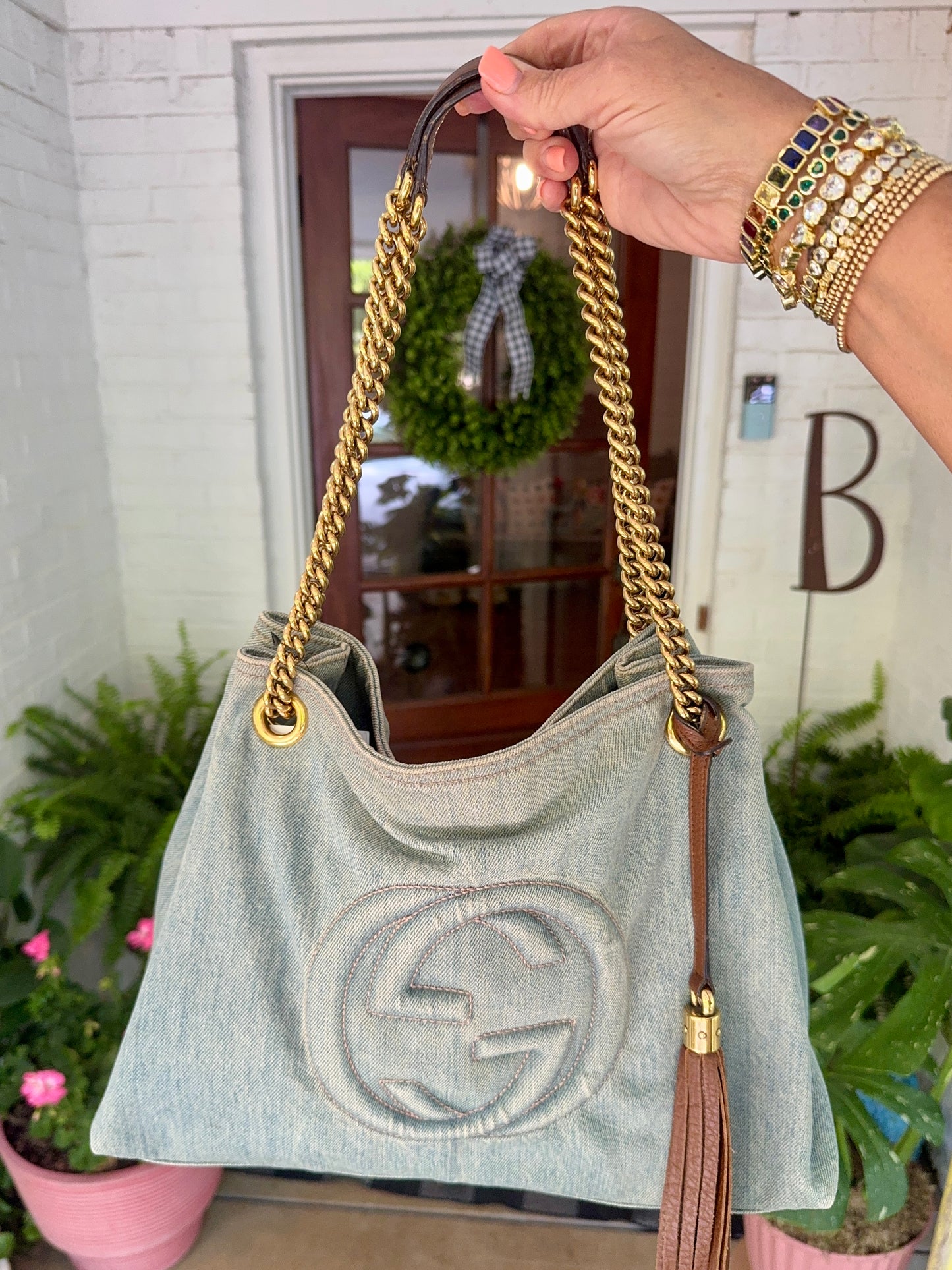Pre Loved Gucci Denim Soho Chain Tote Bag