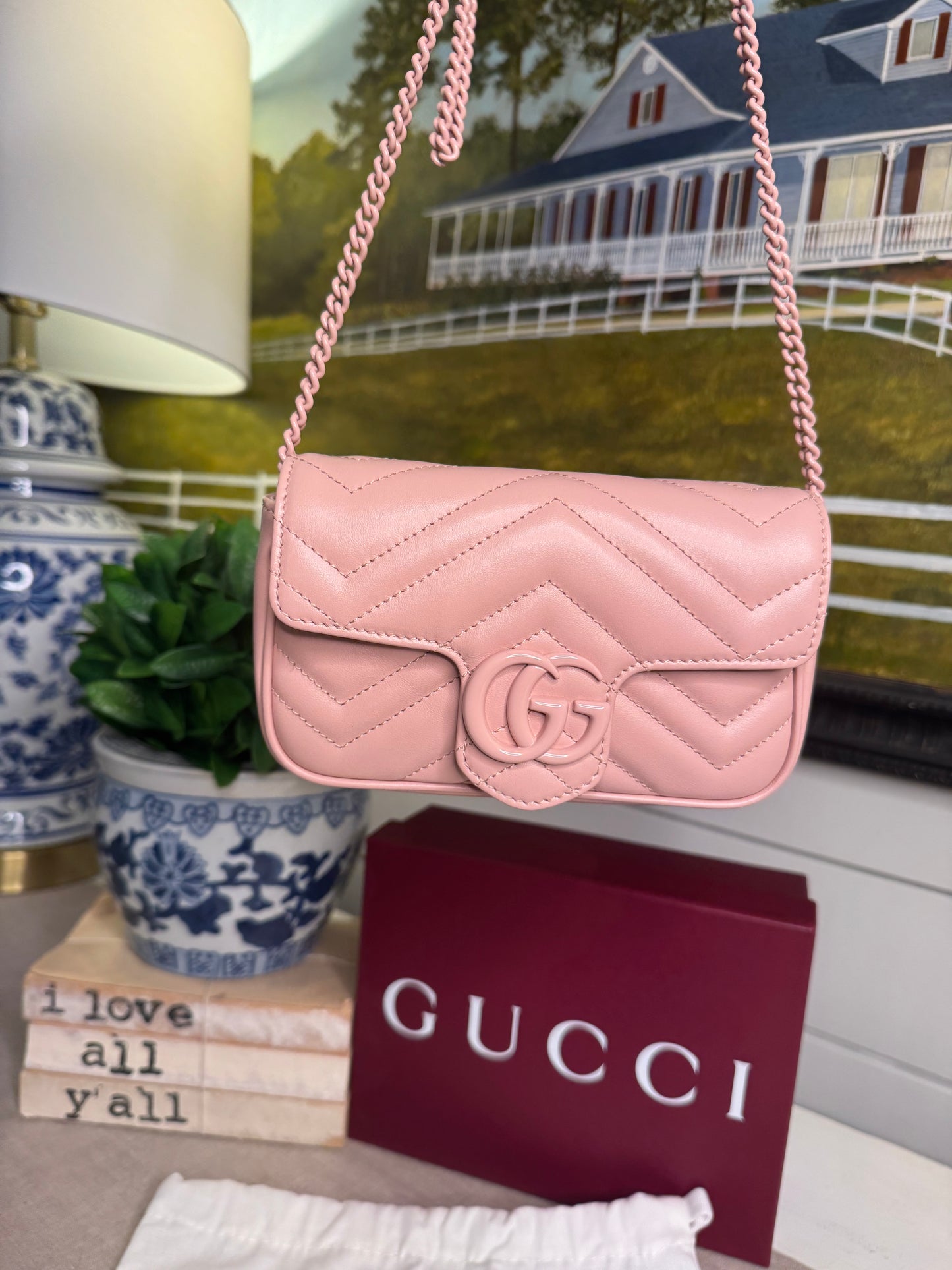 Pink Gucci GG marmont leather mini shoulder bag with chain new!