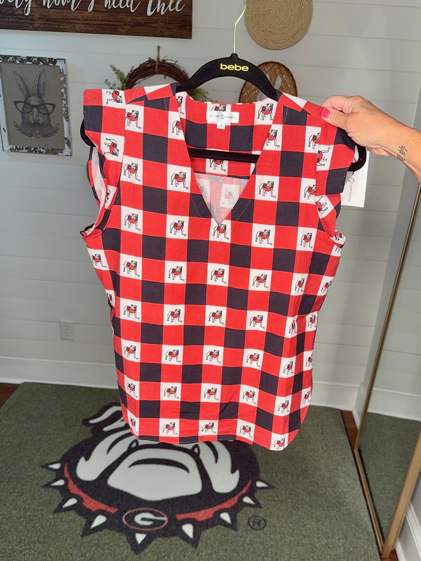 New Gingham ruffle top licensed bulldog