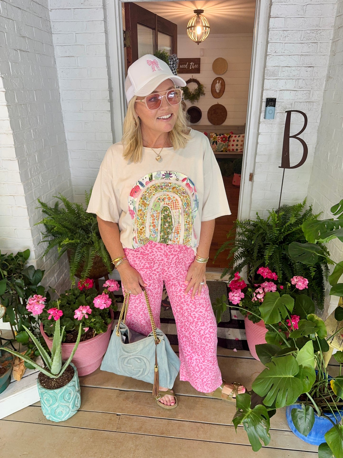 Summer pink ankle pants leopard runs small marked down