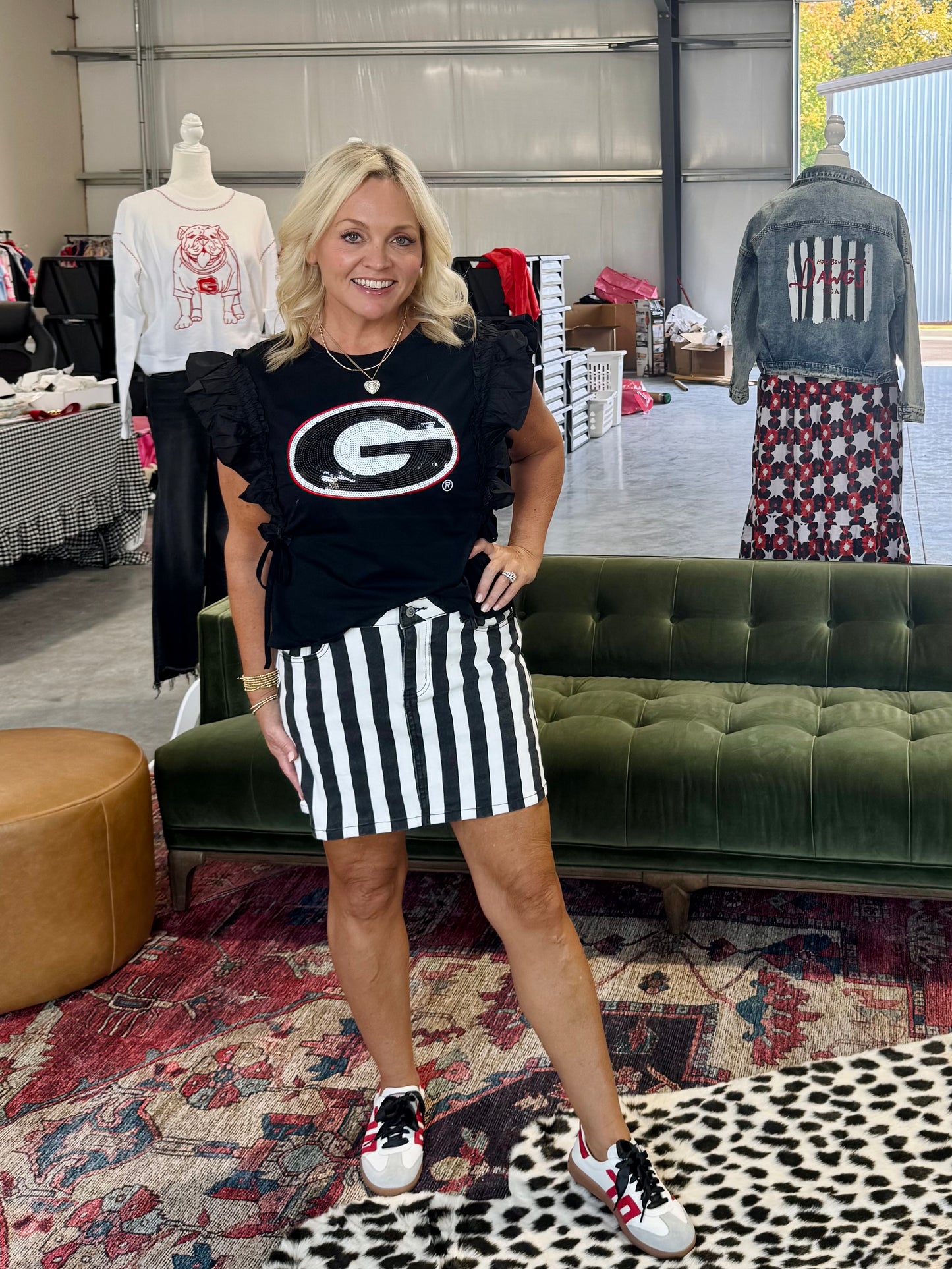 Black and white stripe skirt goes up to plus size