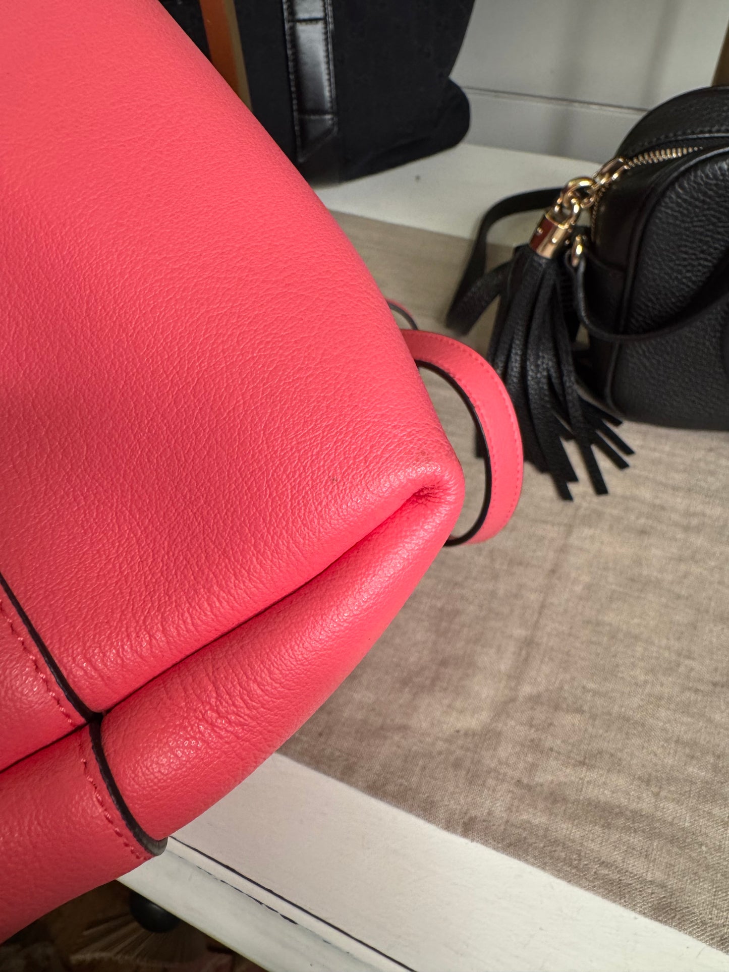 Saint Laurent pre loved pink leather shopper bag with clutch new ( store model)