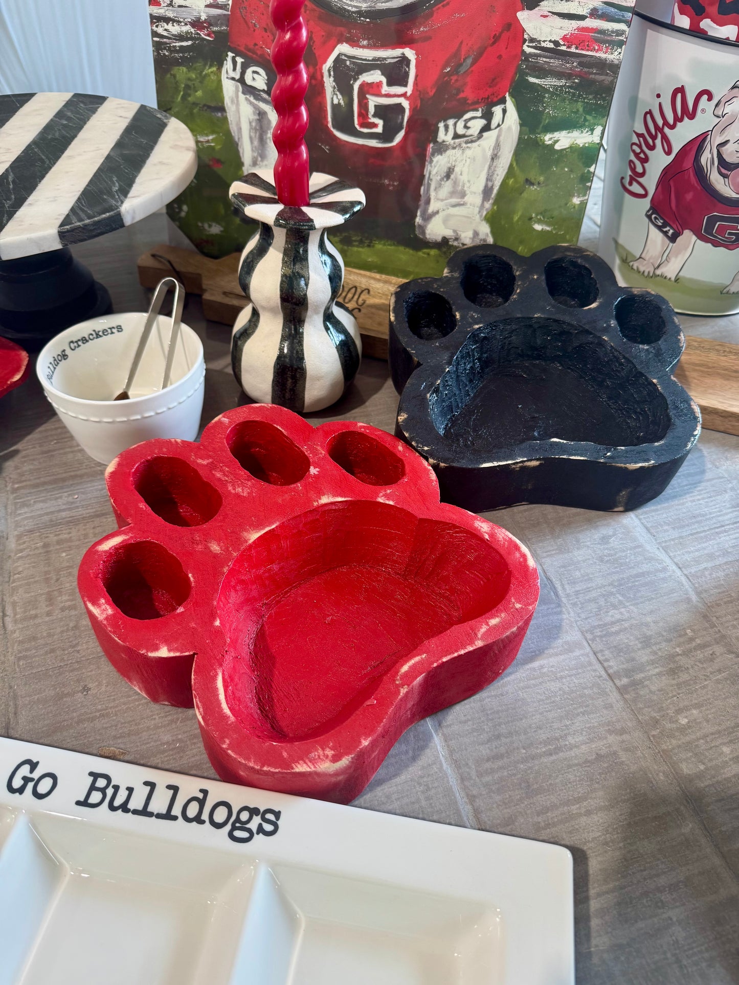 Large wood bulldog paw bowl