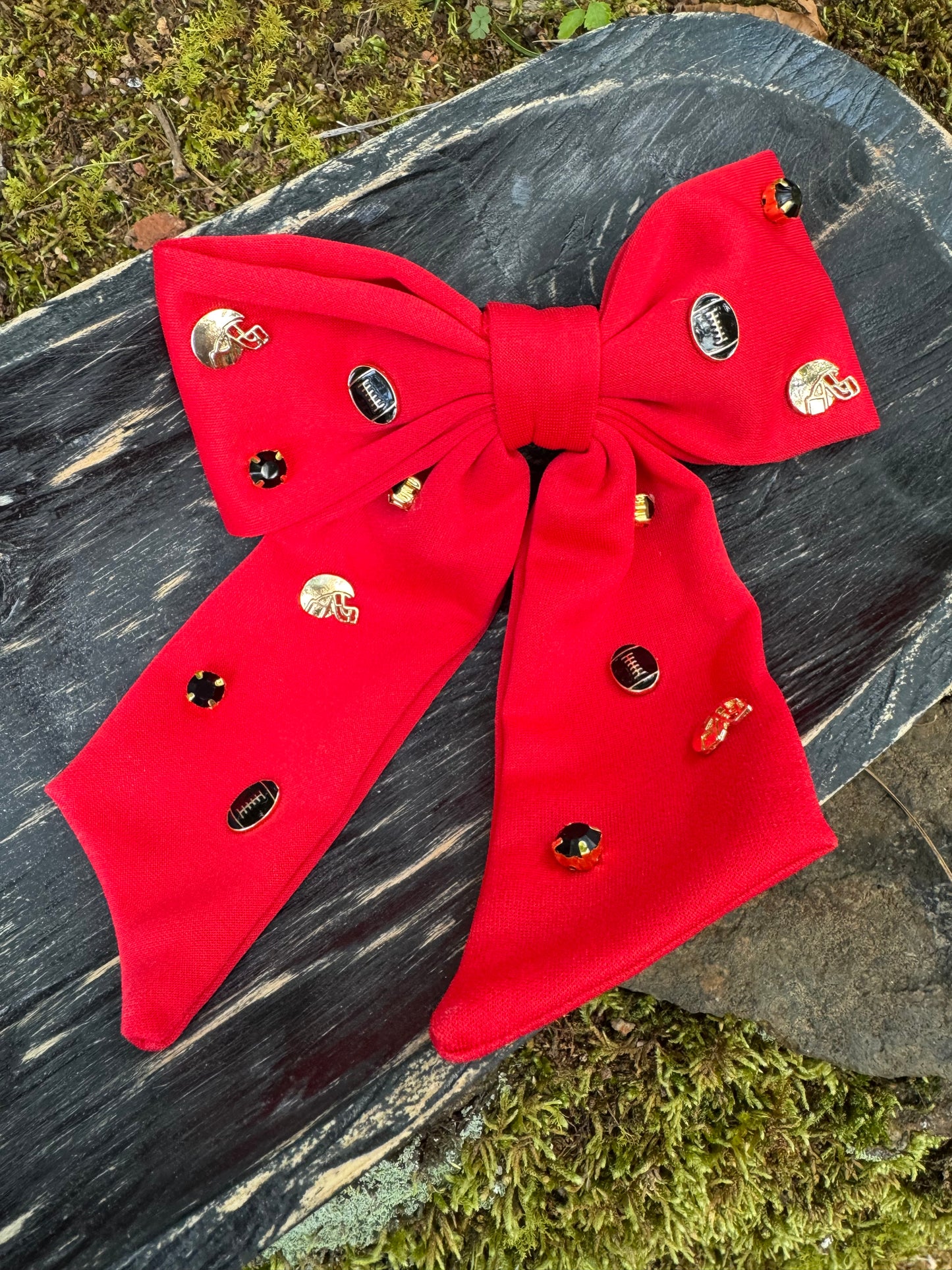Hair bow clip red with jewels