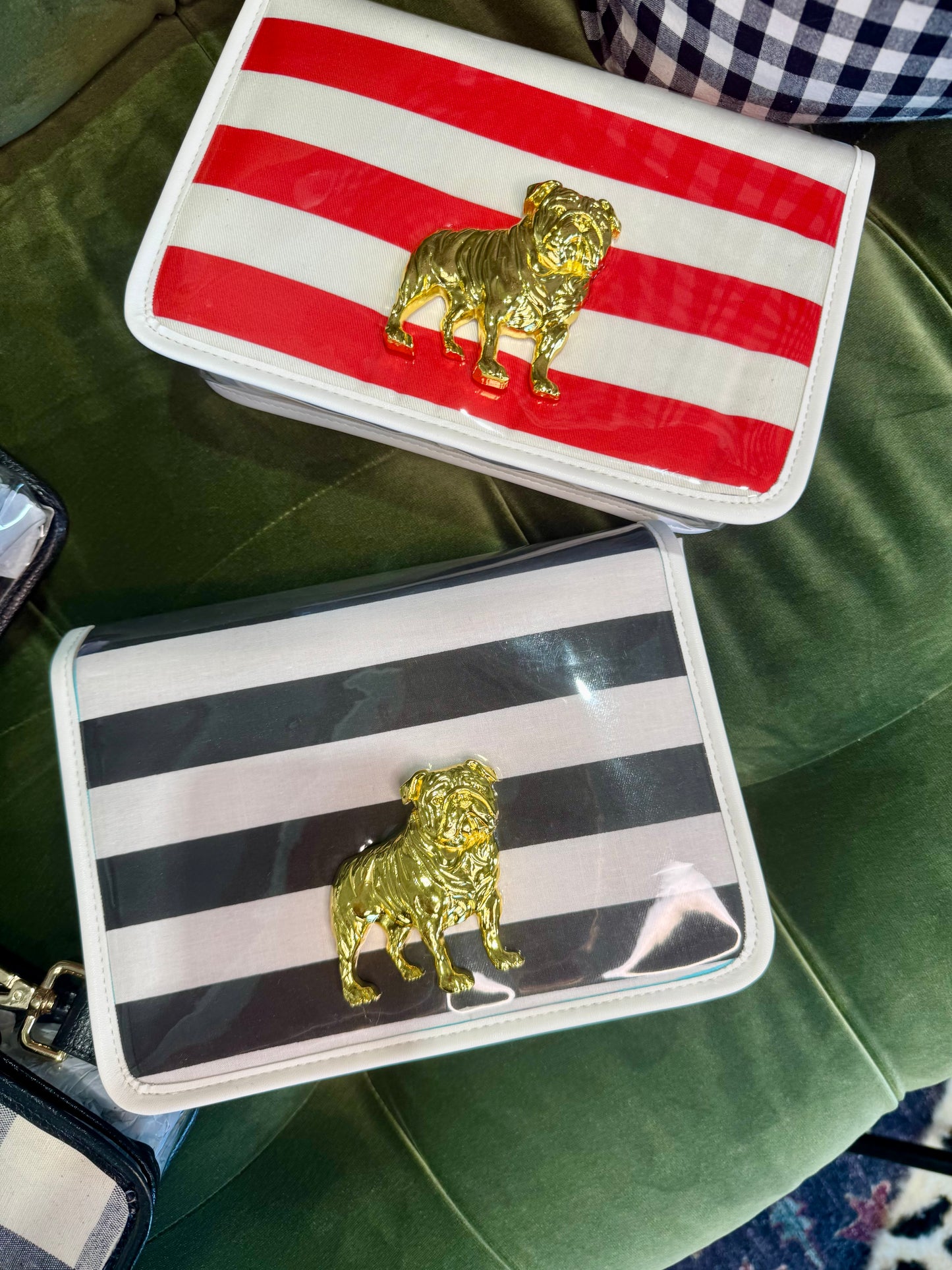 Boutique clear purse/bag with bulldog medallion