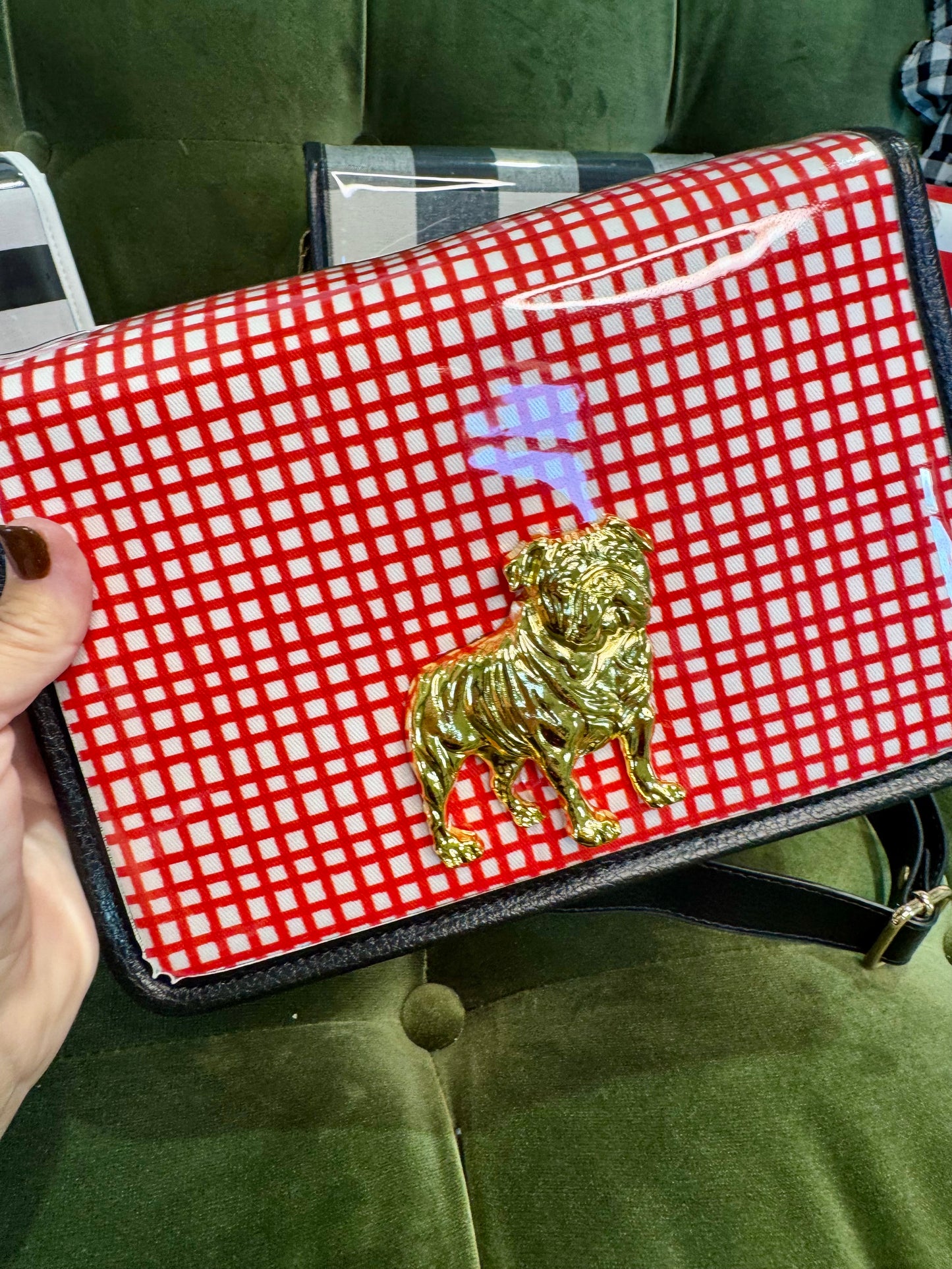 Boutique clear purse/bag with bulldog medallion