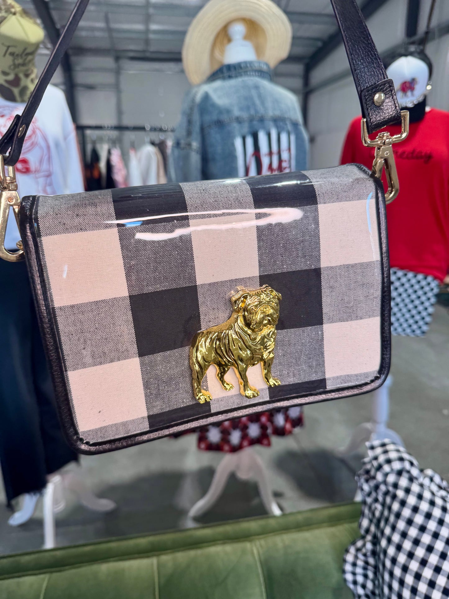 Boutique clear purse/bag with bulldog medallion