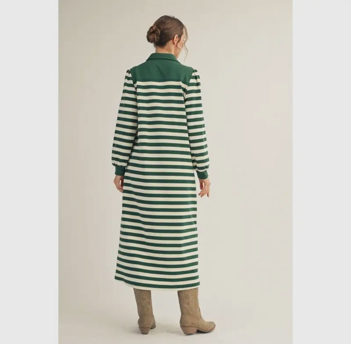 Green stipe dress midi