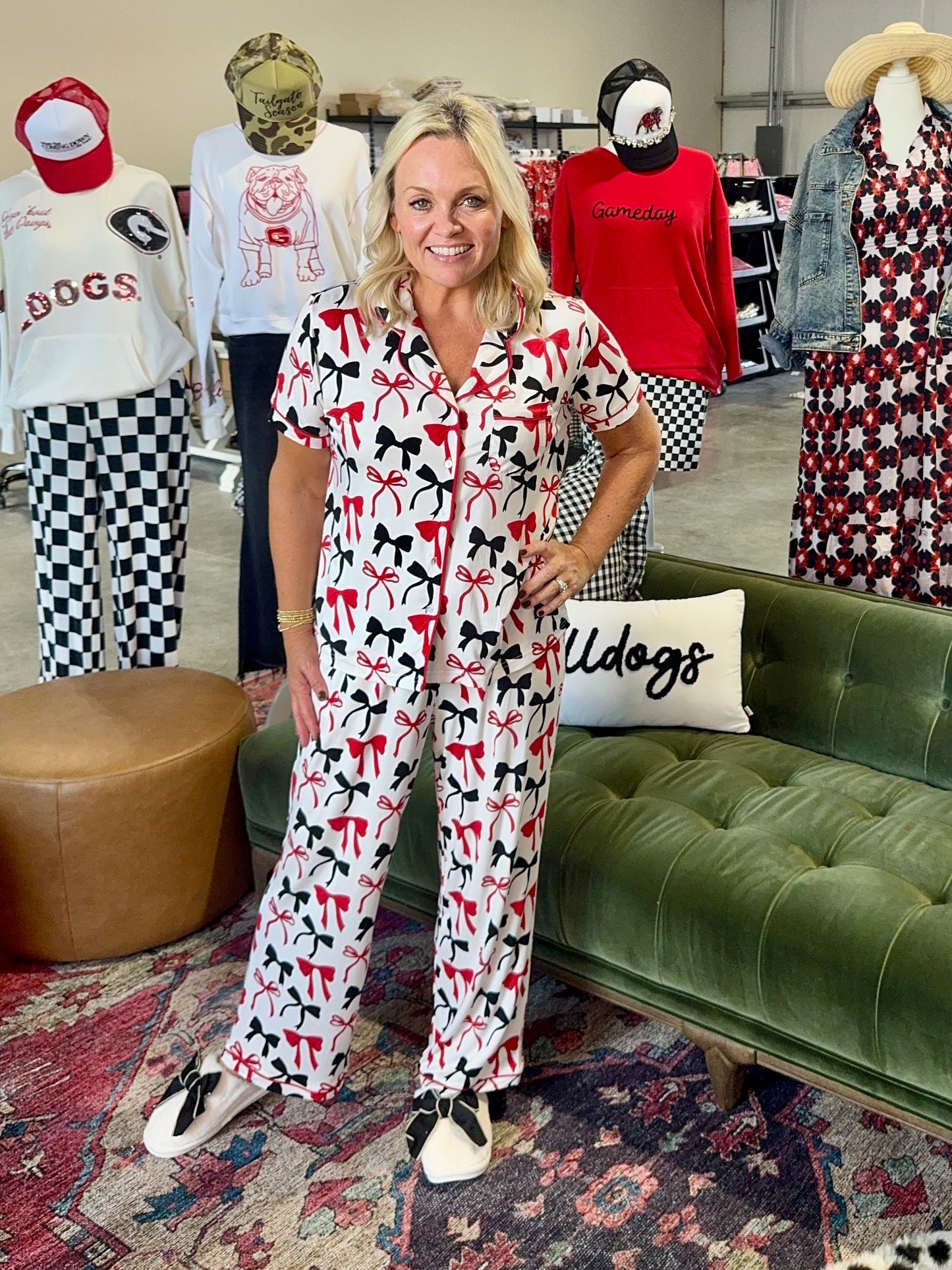 New Bow pajamas black and red so cute! Restocked!!