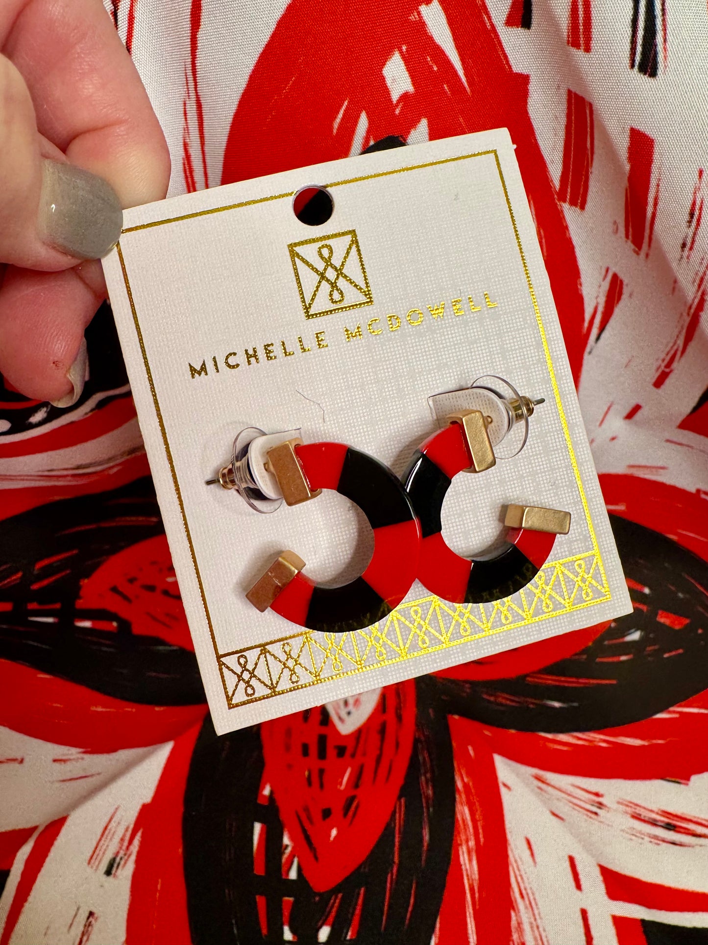 Acrylic black and red hoops small size