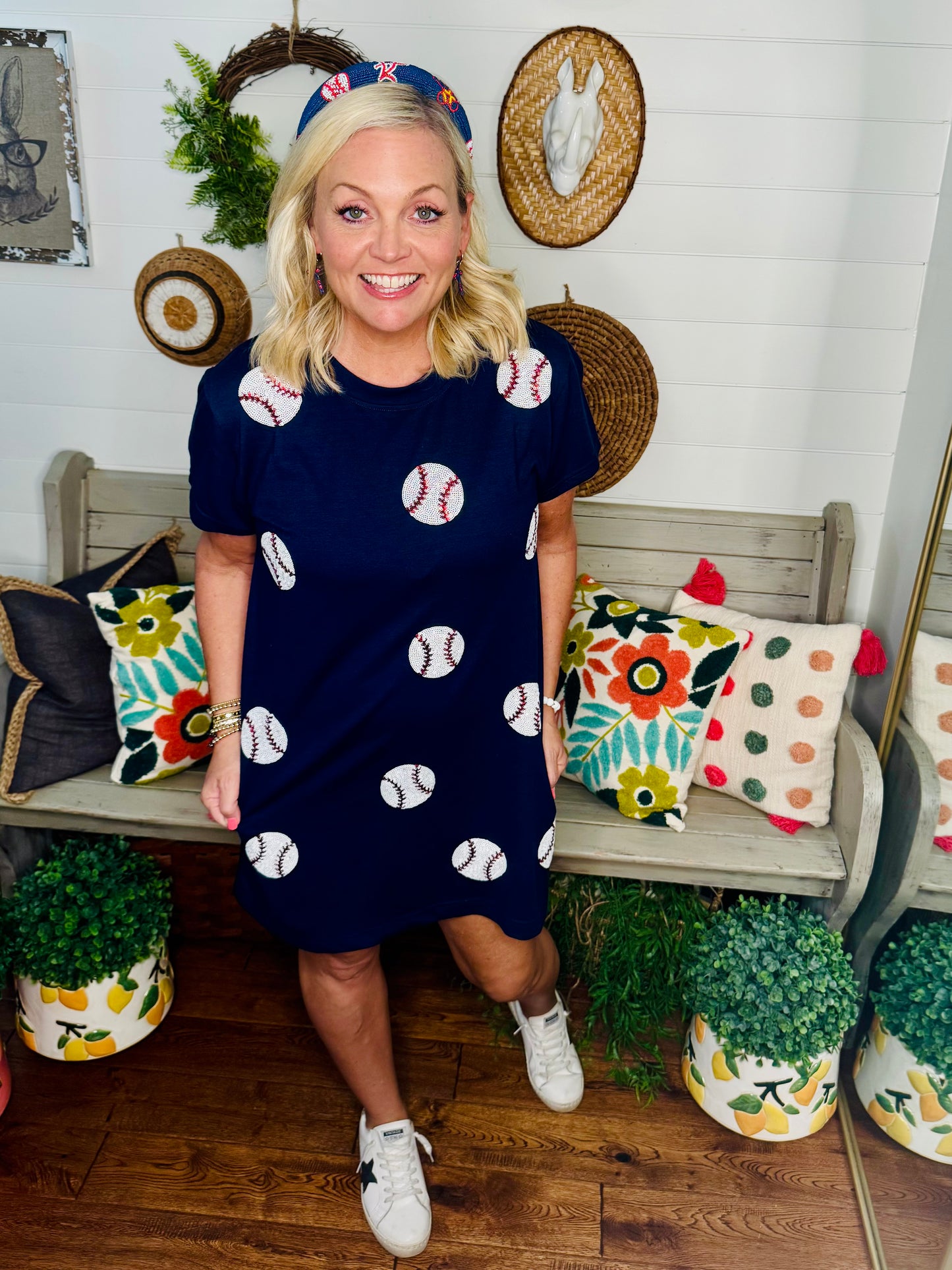 Navy dress baseball sequin warehouse clearance sale marked Down