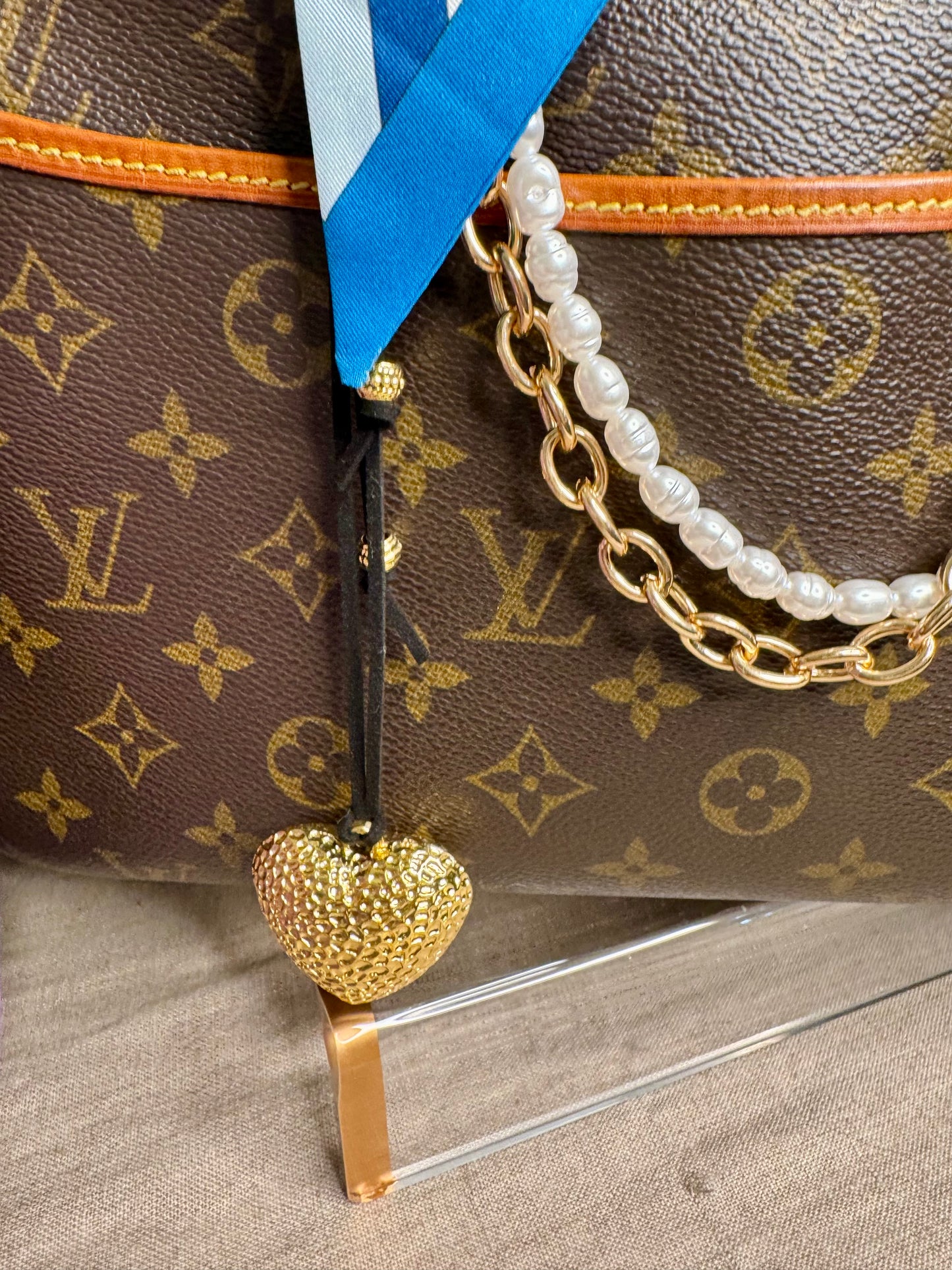 Pearl and gold chain for purse. Purse charm