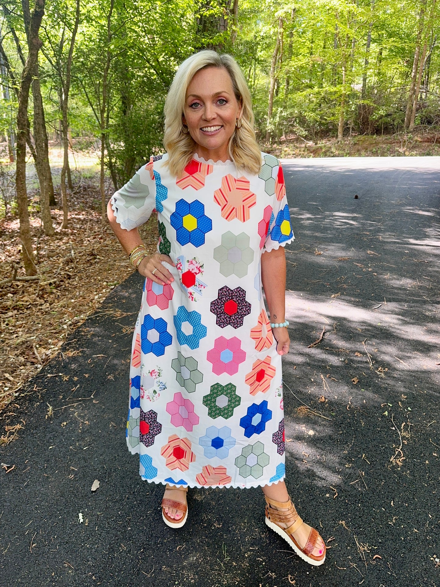 Maxi Summer dress geo quilt look loose fit with optional tie marked down