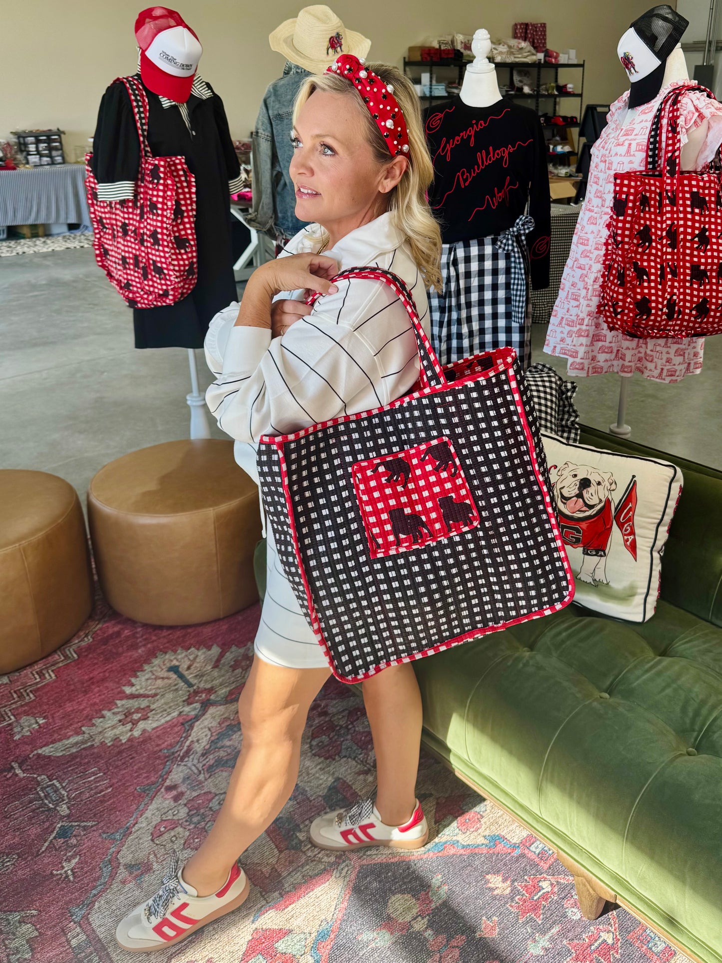 Exclusive Pickled Lemon Reversible ruffle gingham quilted tote bag