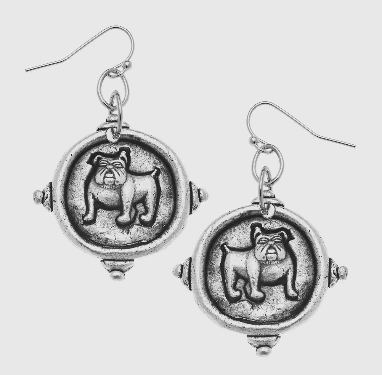 Silver dog earrings dangle medallion