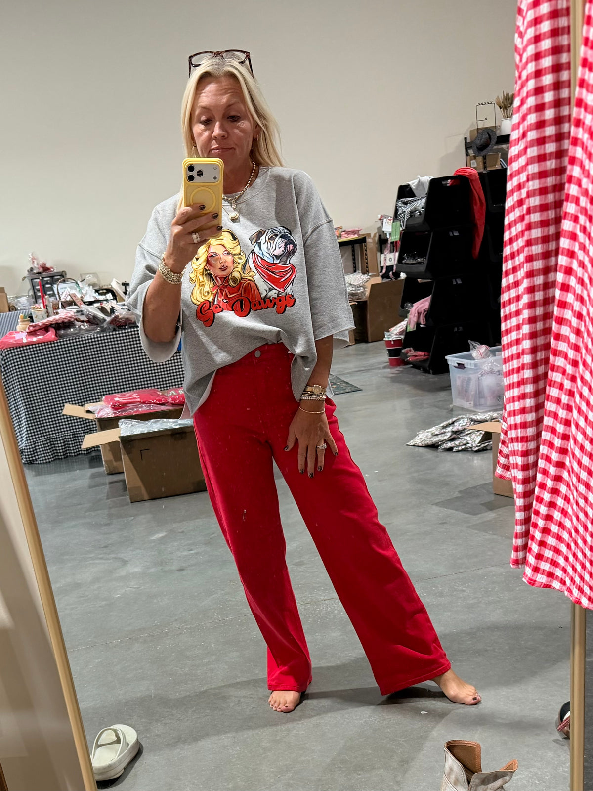 Red vintage straight jeans