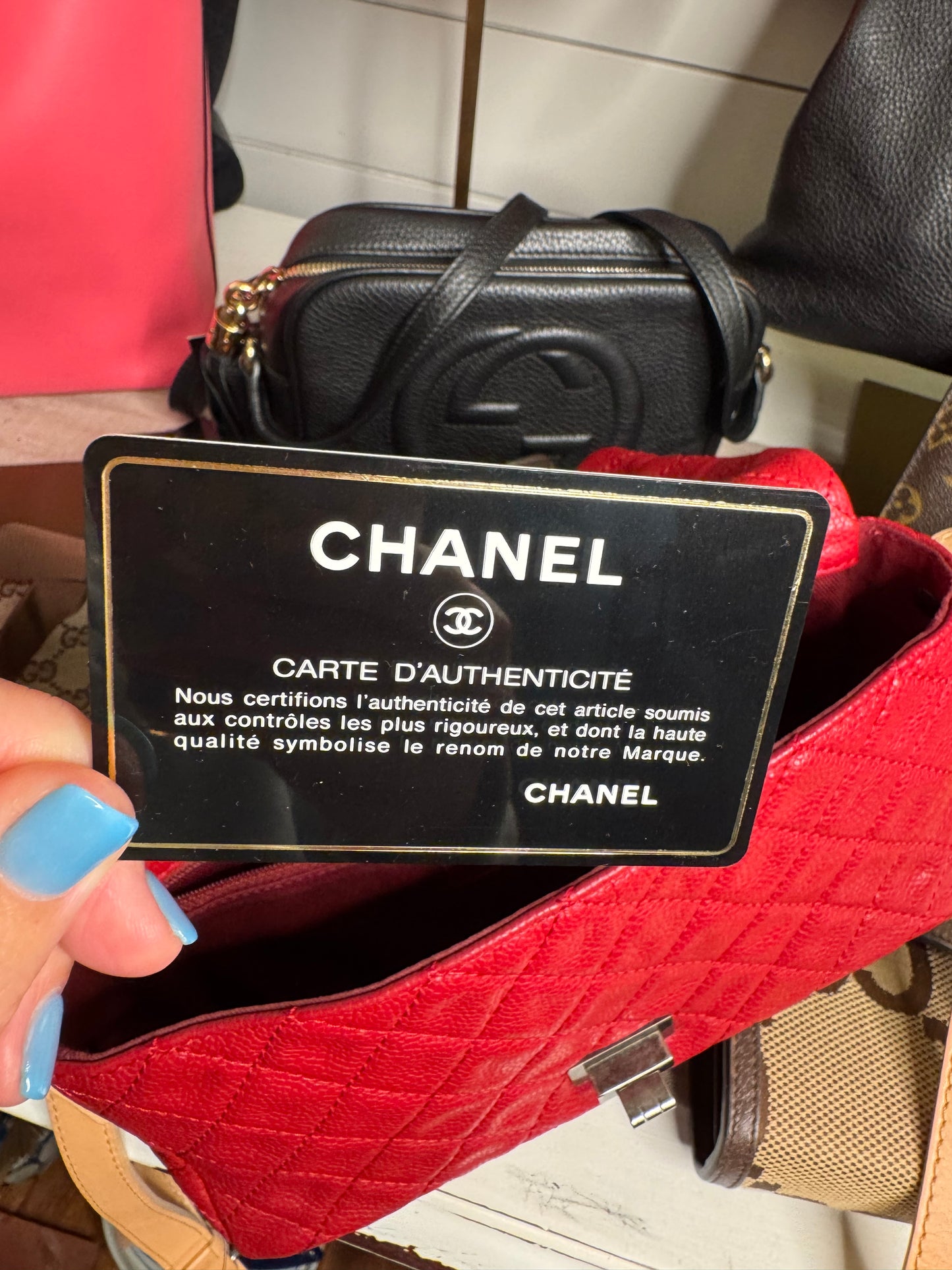 pre loved Chanel Red Hishige Caviar Shoulder Bag Silver Shoulder Back Bag Red Shoulder Bag Caviar (grained Calf) AB