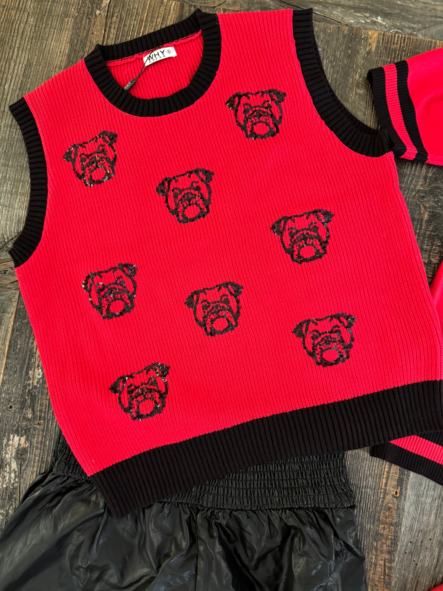 Knit top - Light weight knit tank all over sequin bulldogs