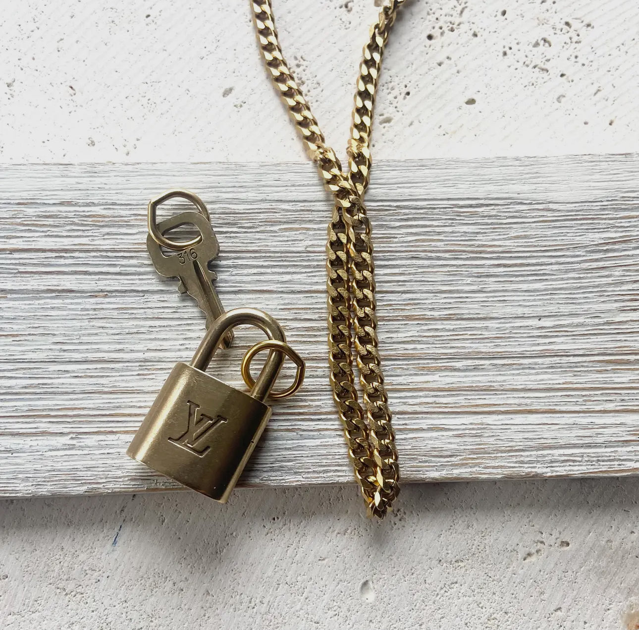 Louis Vuitton up-cycled repurposed lock key necklace